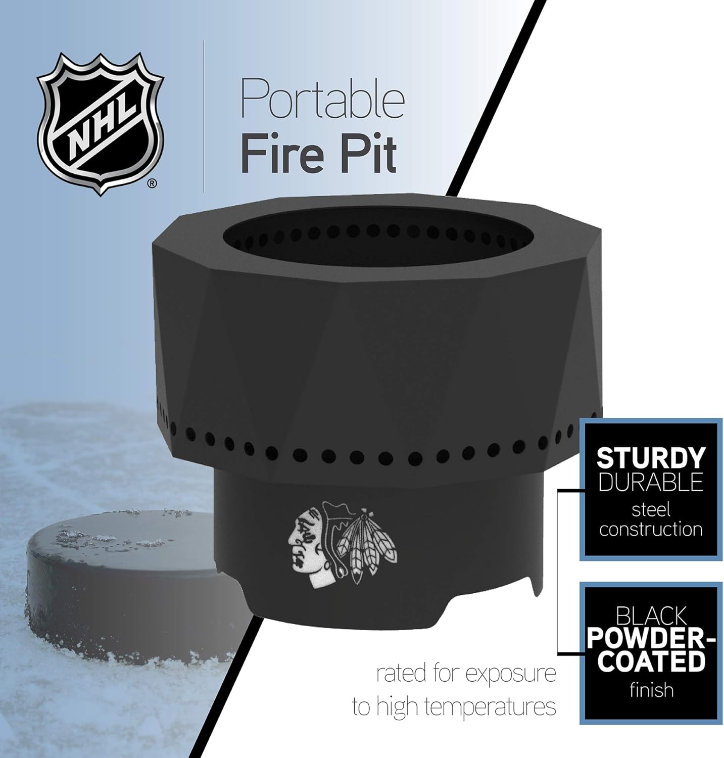Blue Sky Outdoor Living NHL Buffalo Sabres Ridge Portable Steel Smokeless Fire Pit with Carrying Bag, Firewood and/or Wood Pellet Burning