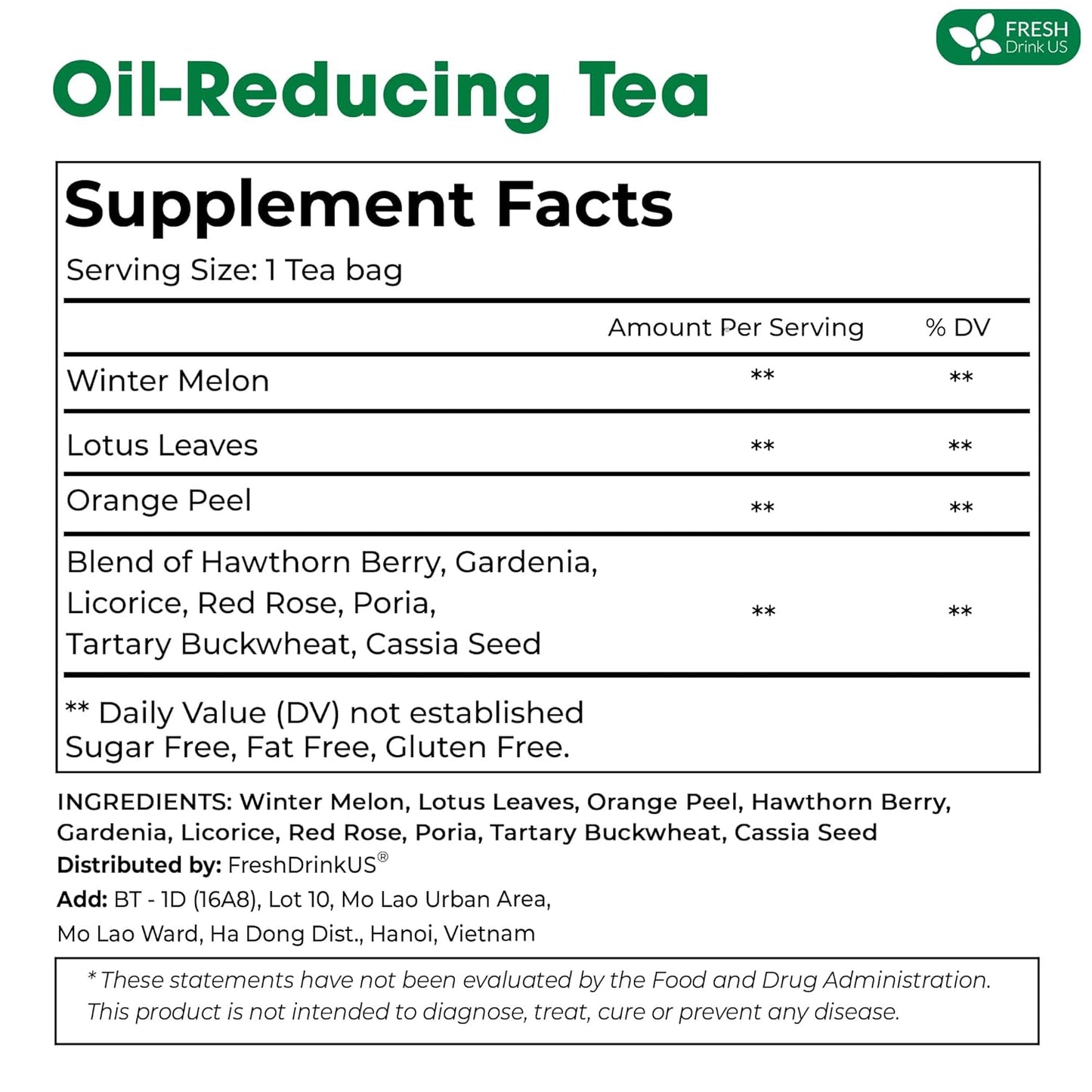 FRESHDRINKUS, 20 Packs of Oil Reducing Tea, Oil Cleansing for Liver, 10 Herbal Ingredients, Traditional Recipe Tea for Liver, 100% Natural, Easy Brewing, Steep Repeatedly