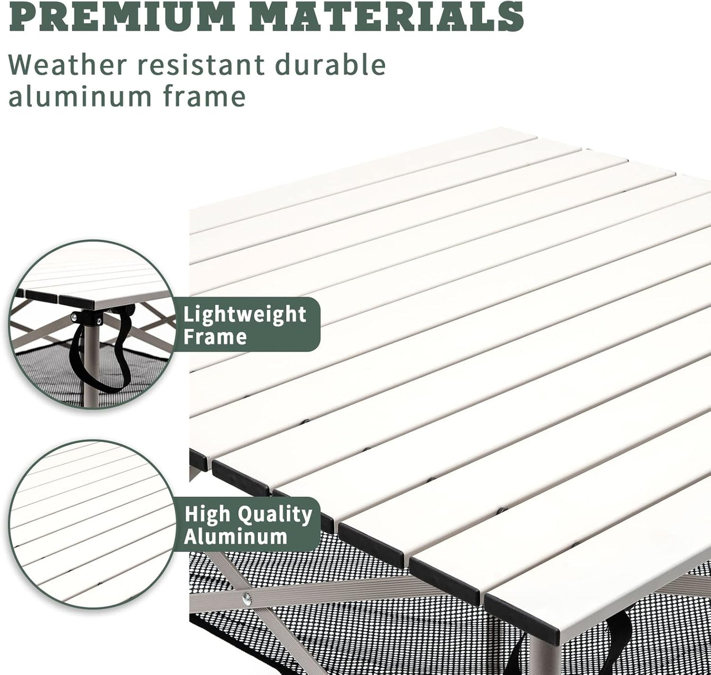 SUNNYFEEL Outdoor Folding Table | Lightweight Compact Aluminum Camping Table, Roll Up Top 4 People Portable Camp Square Tables with Carry Bag for Picnic/Cooking/Beach/Travel/BBQ