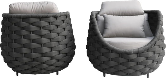 TWT Patio Sofa Set of 2 All-Weather Polyester Rope Balcony Furniture with Cushions & Pillows,Metal Armchairs Outdoor Patio Furniture Set for Indoor, Balcony, Backyard, Deck, Poolside, Cream