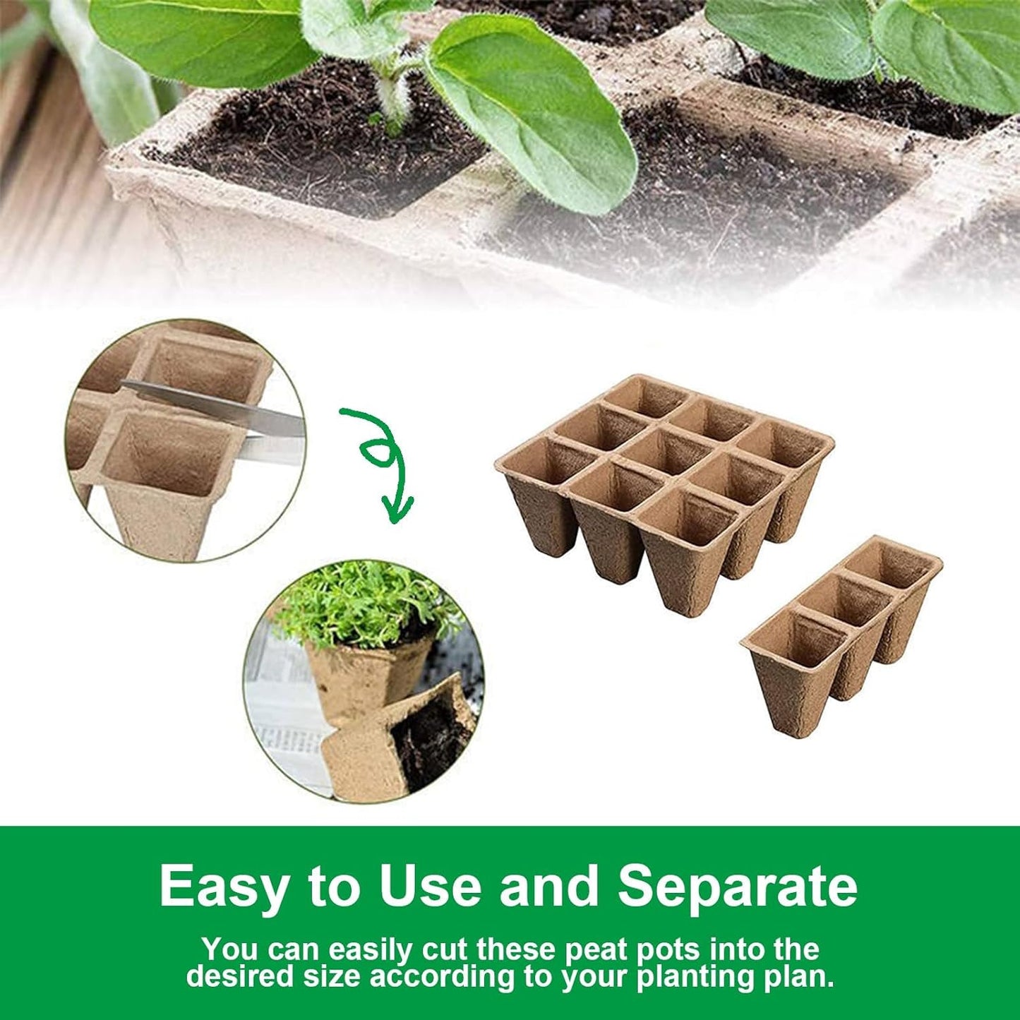 Seedling Starter Traysk,Biodegradable Seed Starter Trays for Seedlings,Eco-Friendly Peat Pots(60 Cells - 5 Pack)