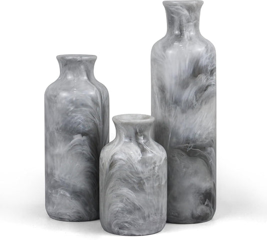 Resin 3 Piece Vase Set, Farmhouse Decor, Home Decorative Vase, Vases for Your Kitchen, Bedroom, Office, Living Room, Bathroom, & Shelf Centerpiece Table Decorations, Grey