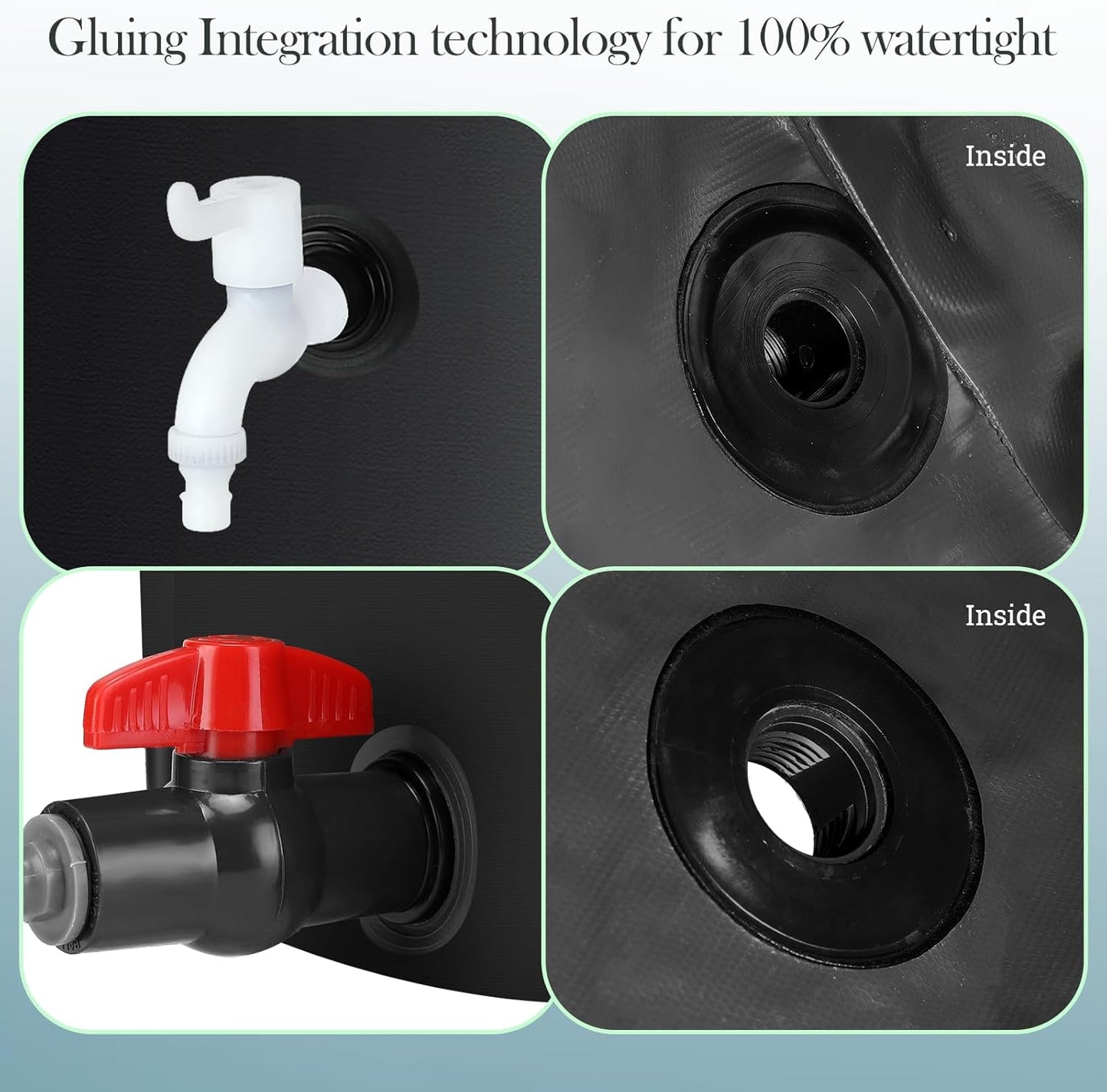 100 Gallon Collapsible Rain Barrel, SKM Portable Rain Water Collection Barrel for Garden/Outside/Lawn, PVC Rainwater Collection System Water Tank Storage Container with Spigots & Overflow Kit, Black