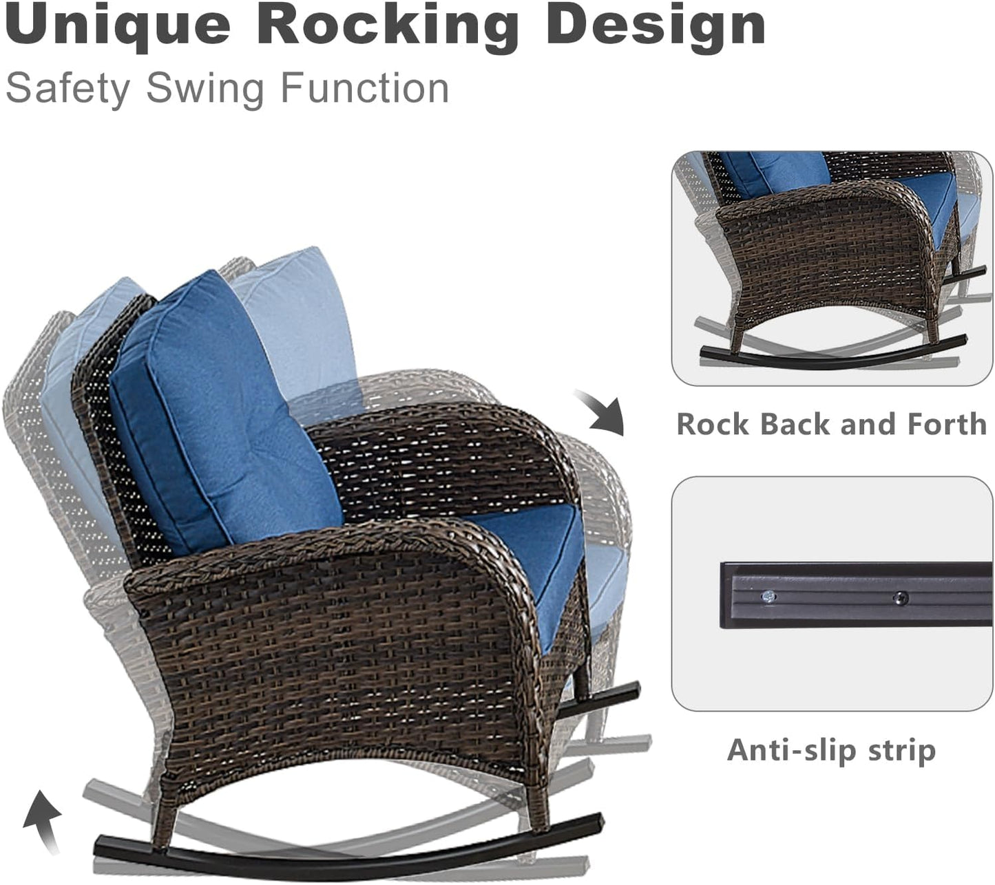 HUMMUH 5-Piece Patio Furniture Set with Fire Pit,Wicker Outdoor Rocking Chairs Patio Sofa for Backyard,Poolside,Deck