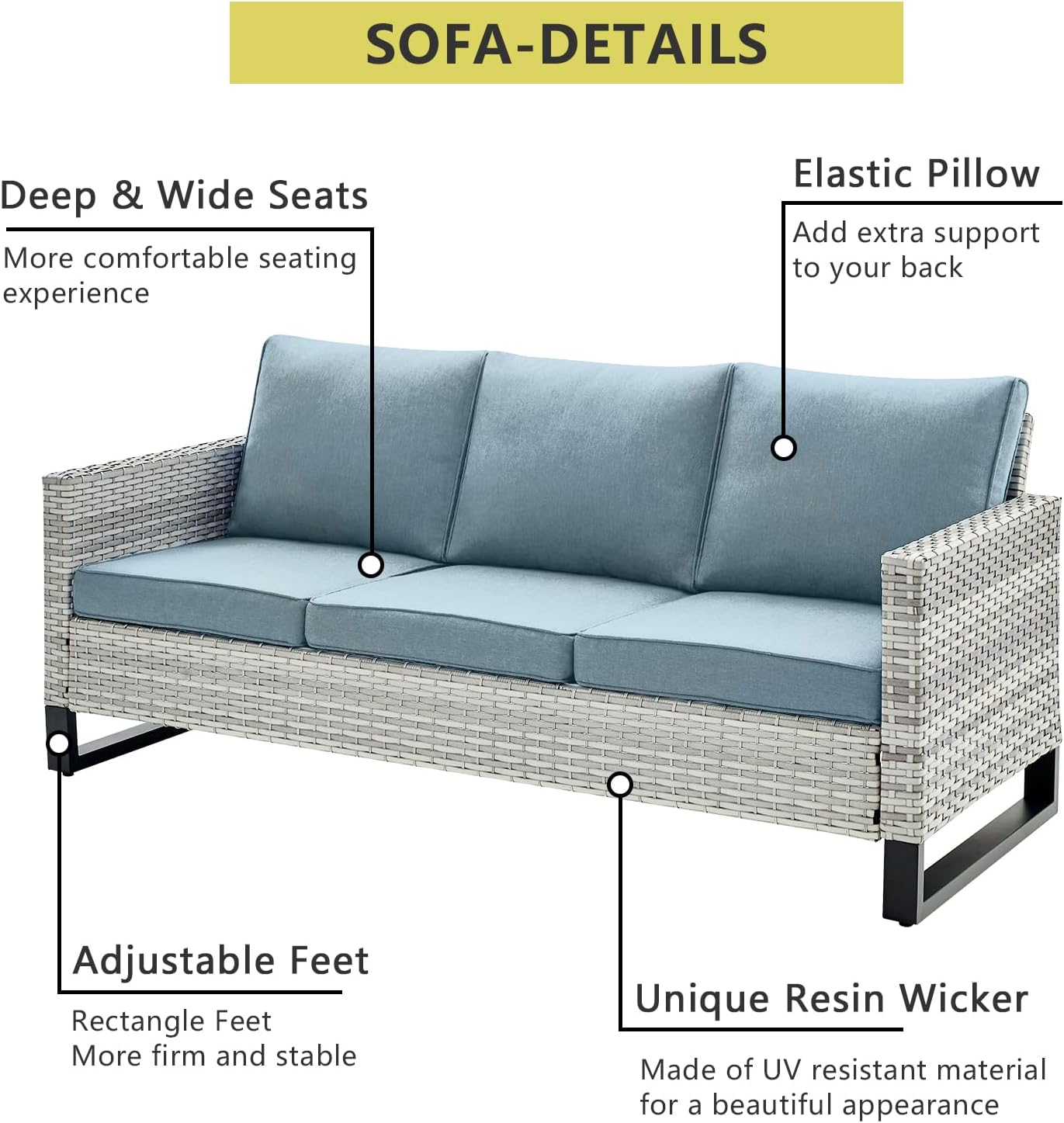 HUMMUH 7 Piece Patio Furniture Set Outdoor Sectional Sofa,High Back Patio Swivel Glider Chairs with Ottomans Coffee Table for Porch,Garden,Backyard…