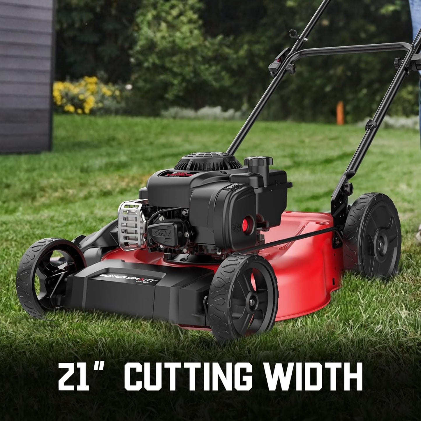PowerSmart 21 in. Gas Lawn Mower with 125cc Briggs and Stratton E300 Engine, 2-in-1 Push Mower with Mulching & Side-Discharge