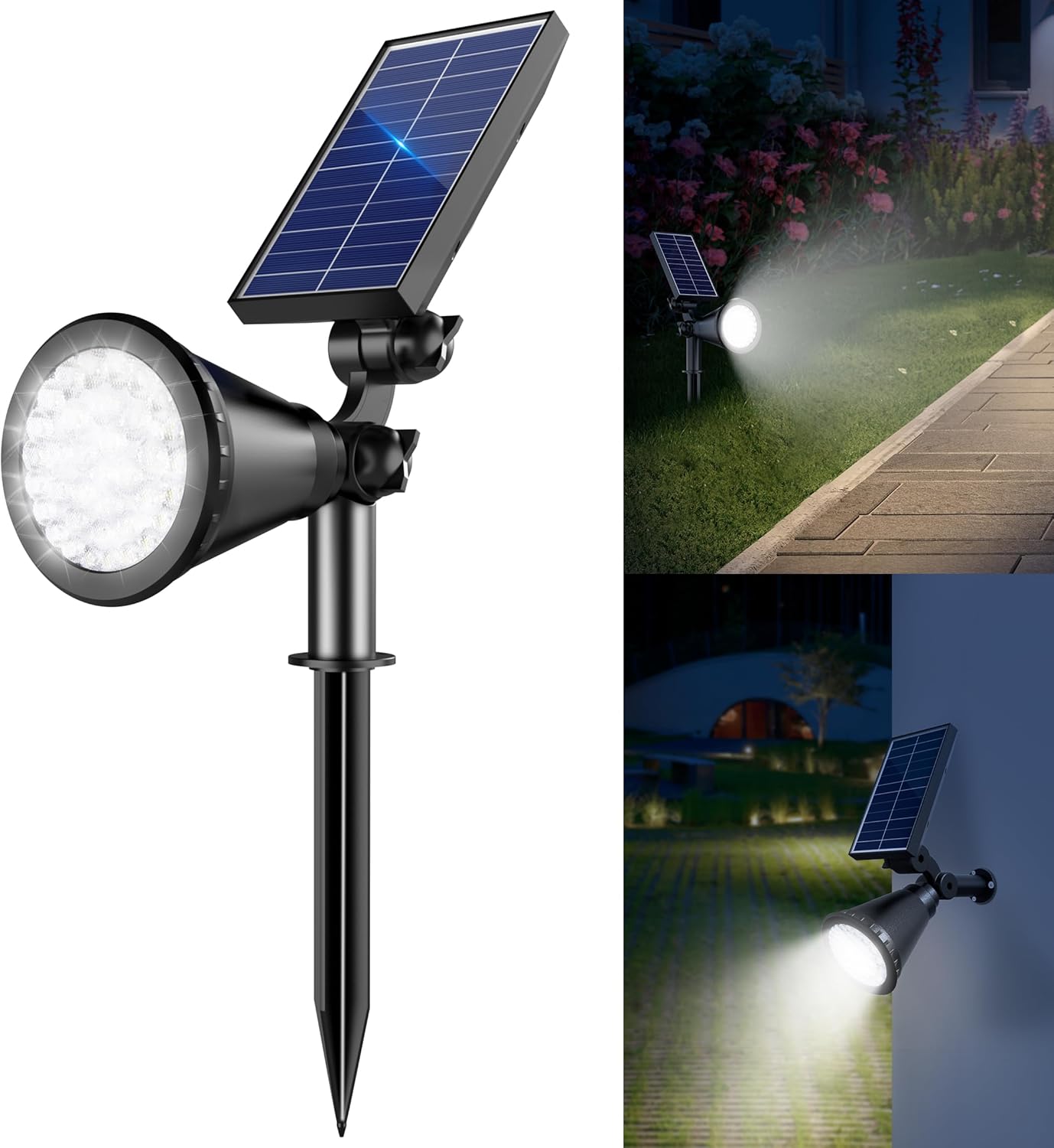 Solar Lights Outdoor Waterproof, 36 LEDs 1000LM Adjustable Solar Spot Lights Outdoor, 2-in-1 Solar Powered Spotlight Landscape Lighting for Garden, Yard, Pathway- 1 Pack (Cool White)