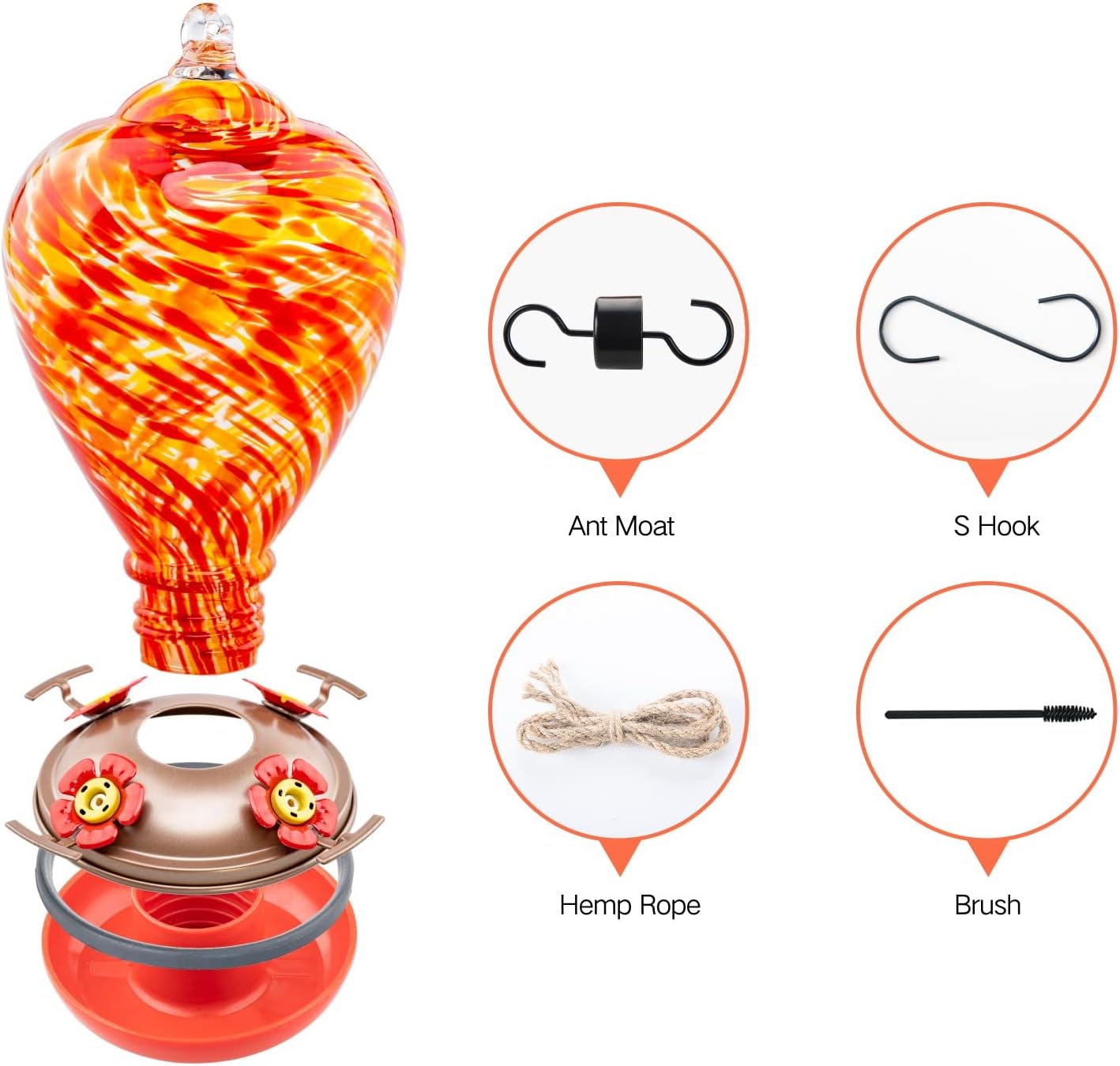 Muse Garden Hummingbird Feeders for Outdoors Hanging, Blown Glass Hummingbird Feeder, Hummingbird Gifts for Mom, Garden Backyard Decor for Outside, Unique Gifts Idea for Women, 34OZ, Daylight