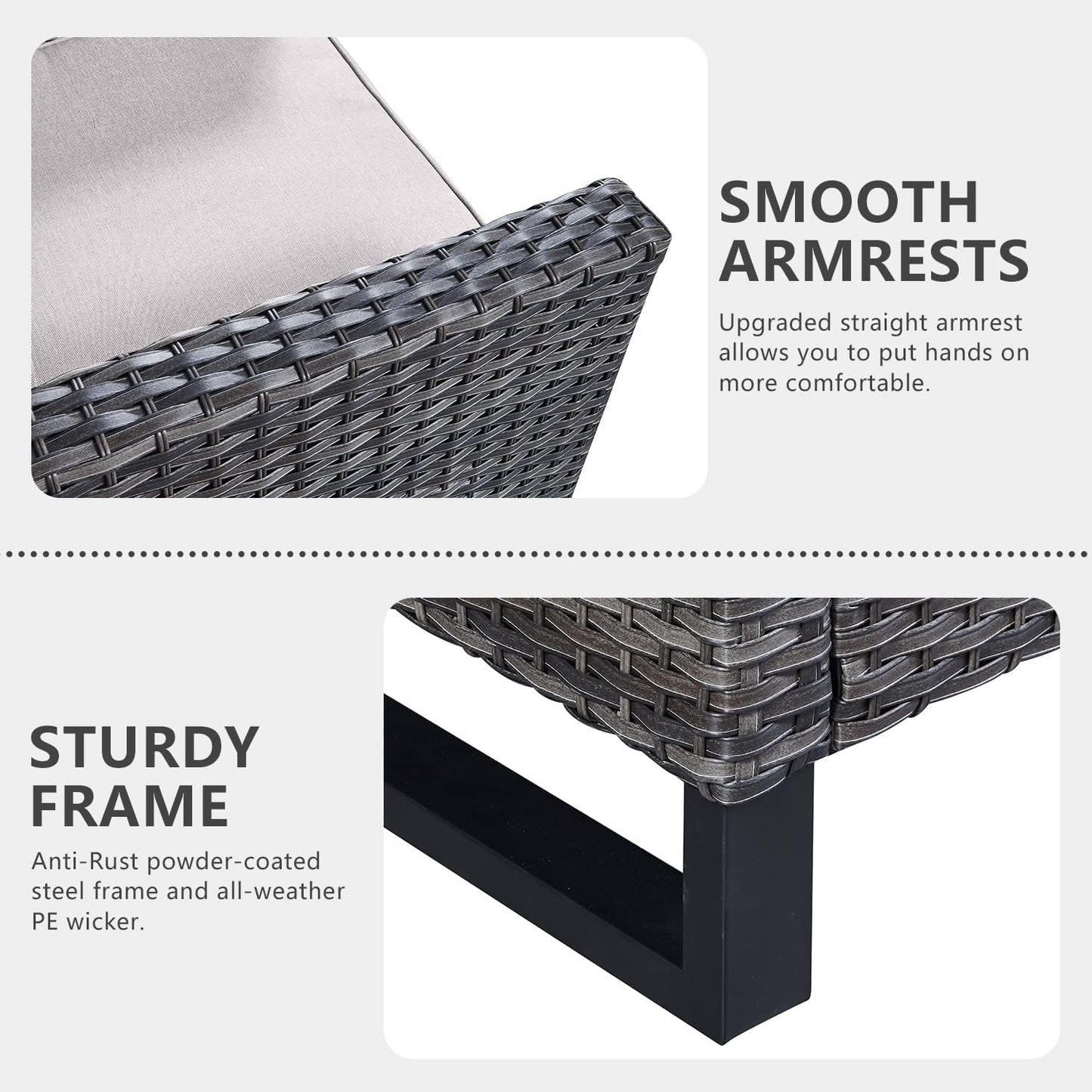 HUMMUH 6 Piece Patio Furniture Outdoor Sectional Sofa Set All-Weather Wicker Outdoor Chairs with End Table Ottomans for Patio,Porch,Garden,Backyard