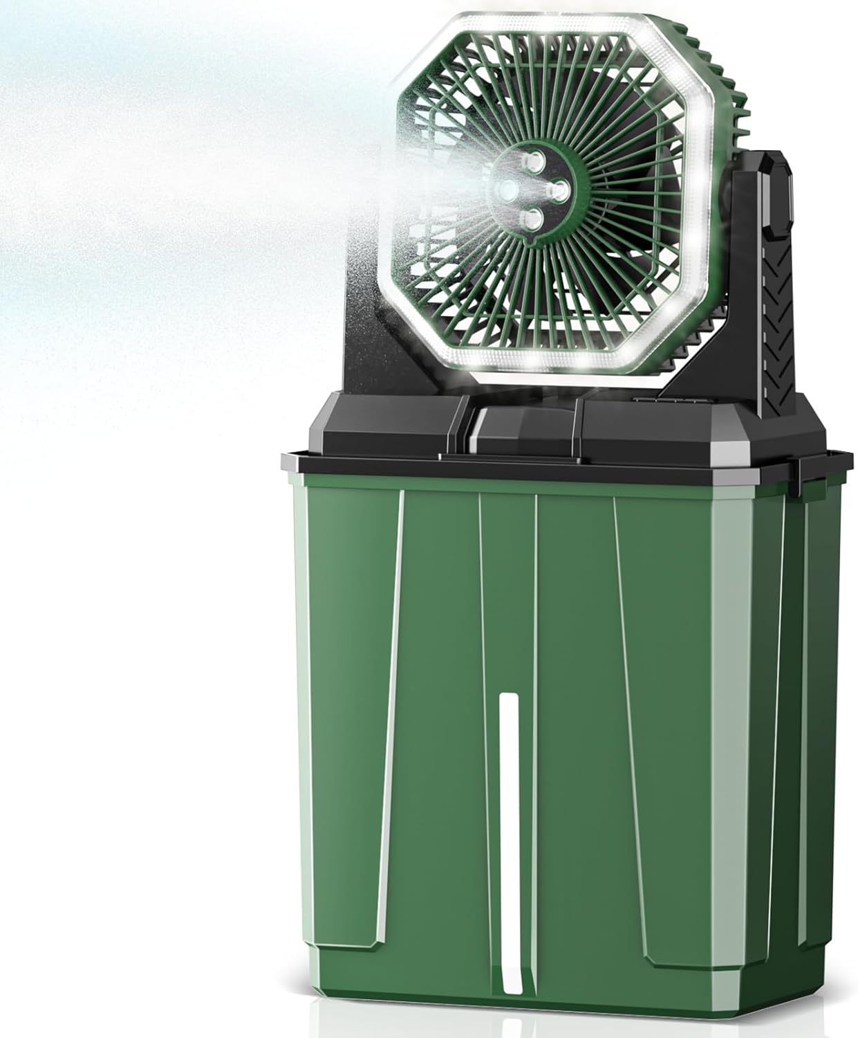 Coolice Camping Bucket Misting Fan 8L Water Tank, 24000mAh Outdoor Misting Fan with 2 Spray Modes & 3 Speeds, 3-speed LED lights Floor Cooling Fans, Portable Camping Fans for Garden, Patio, Worksite