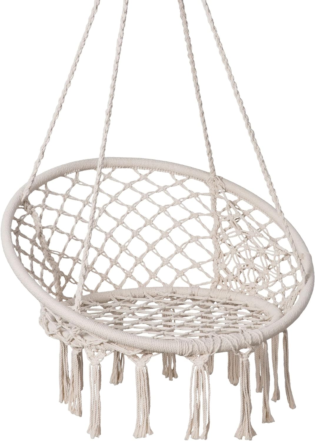 SUNCREAT Hammock Chair Macrame Swing with Side Pocket, Hanging Cotton Rope Hammock Swing Chair for Indoor and Outdoor Use, 330 lbs Capacity, Beige