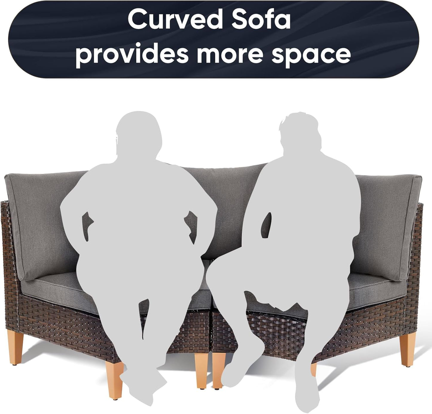 HUMMUH Outdoor Modular Sectional Couch All Weather PE Wicker Patio Sofa Half-Moon Loveseat for Garden Porch Backyard