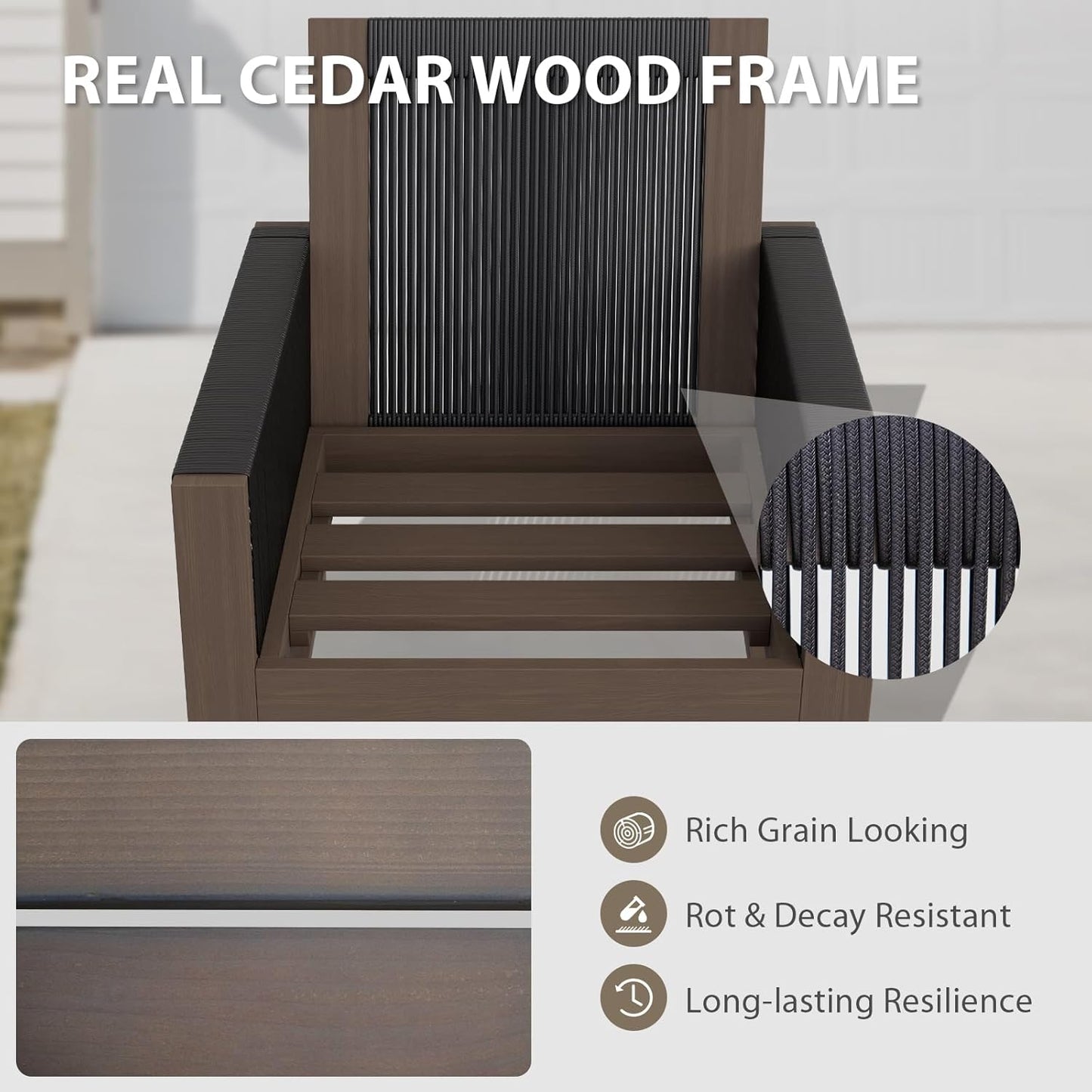 EAGLE PEAK Natural Wood Outdoor Patio Furniture, Cedar Furniture, Conversation Set, Outdoor Seating for Deck Patio Porch, Sofa 4 Chairs 2 Ottomans & Coffee Table, 8 Pieces, Brown/Beige