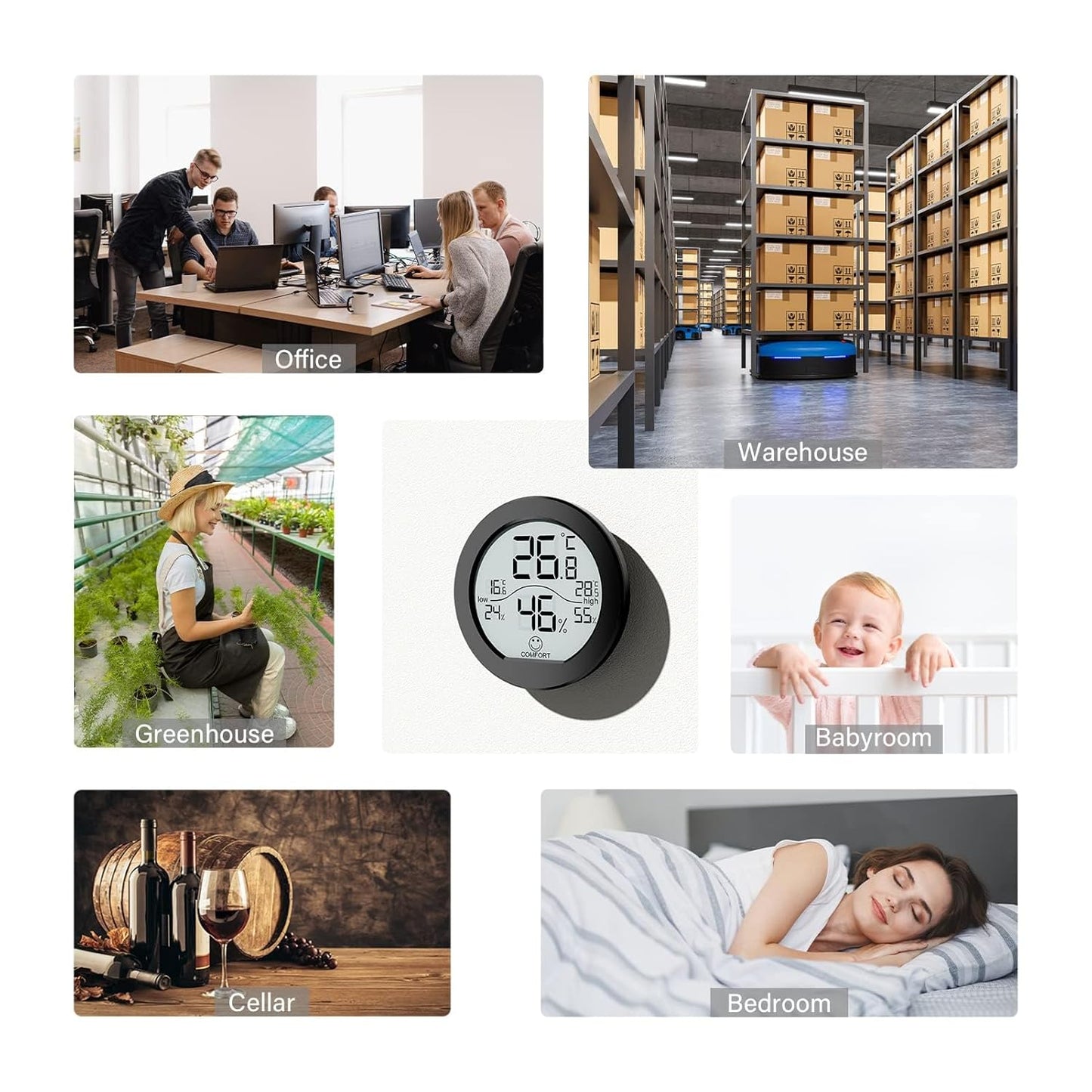 SECRUI Indoor Digital Hygrometer 3 Pack Room Thermometer and Humidity Gauge LCD with Max and Min Records (Black)