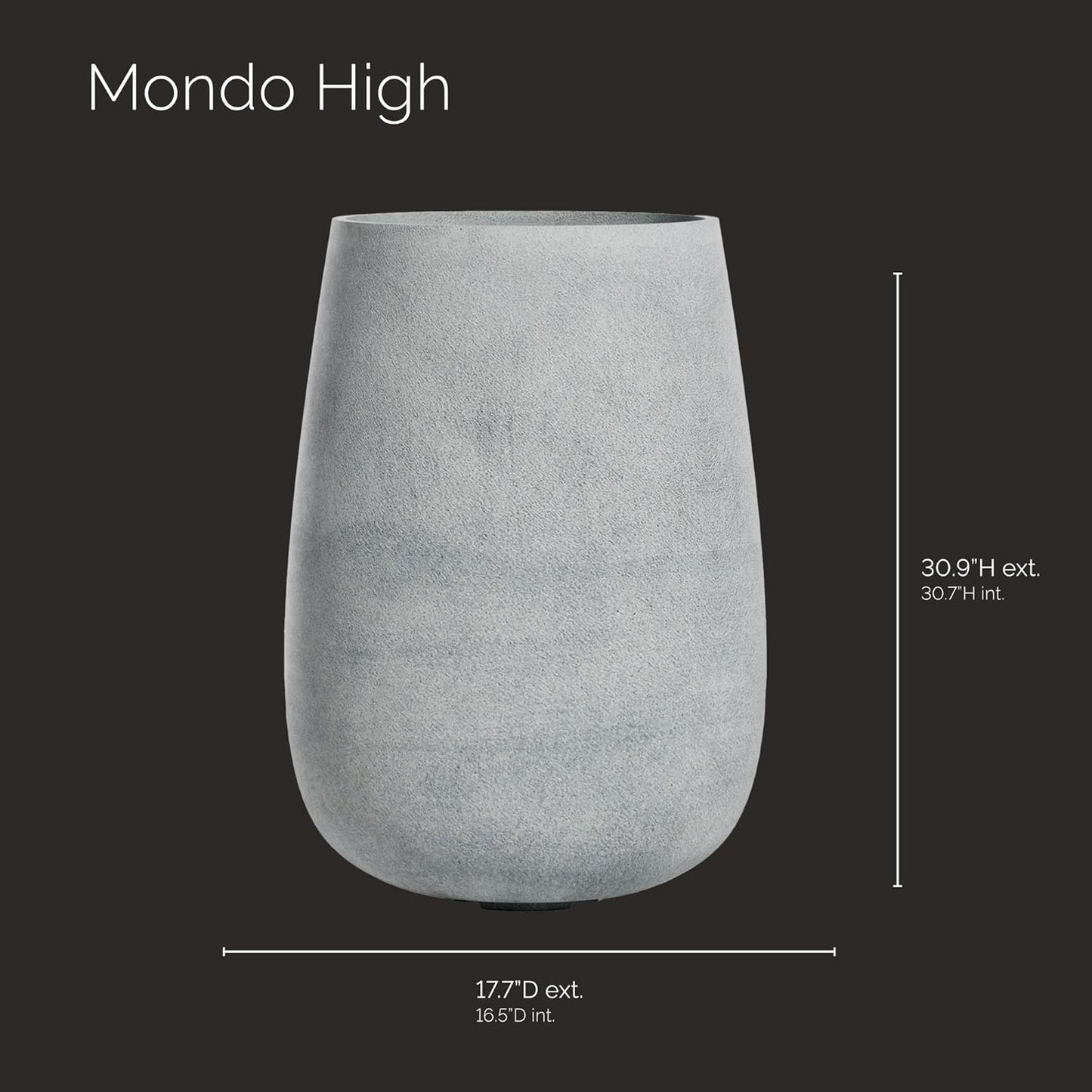Mondo High Tall Planter – Concrete Stone Finish – Fiberglass Indoor/Outdoor and Weather-Resistant Round Planter (17.7" D x 30.9" H Exterior, 16.5" D x 30.7" H Interior)