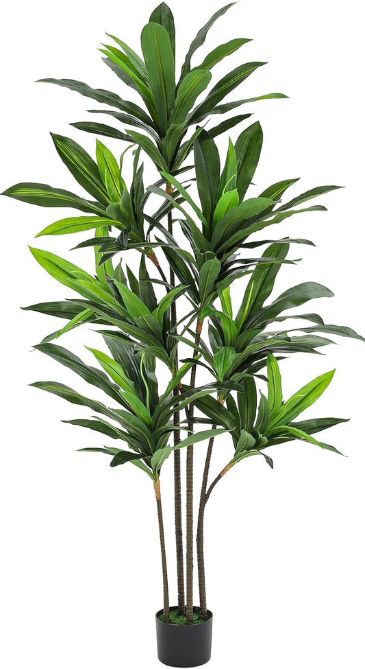 VIAGDO Dracaena Silk Plant Artificial 6ft Faux House Plants Evergreen Dracaena Marginata Fake Yucca Palm Trees in Pot Realistic Dragon Tree for Living Room Home Office Decor Indoor Outdoor