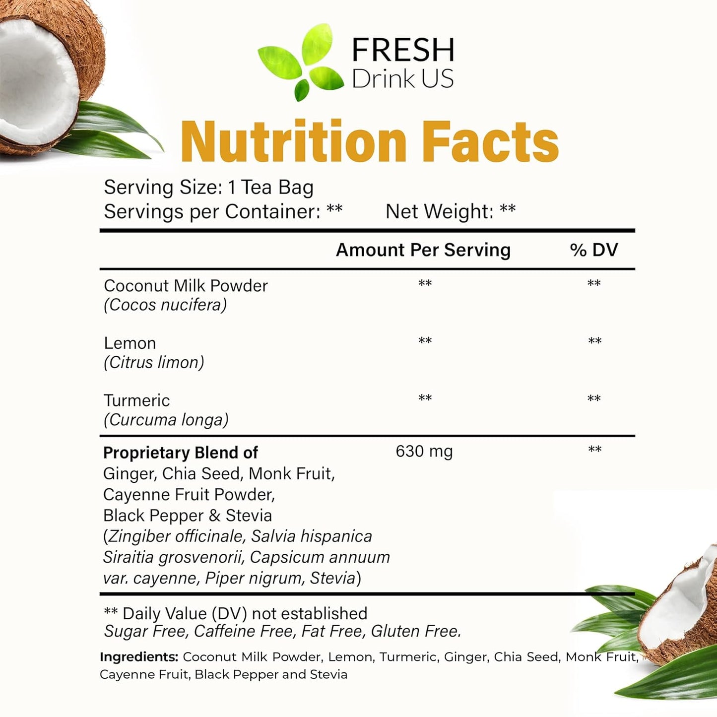 FreshDrinkUS, Premium 40 Tea Bags Daily Rescue Lemon Ginger Tea - 9 Superherbs – 100% Natural Ingredients, Tea Mix for Wellness Boost - Shelf-Stable, Caffeine-Free, Sugar-Free, Vegan