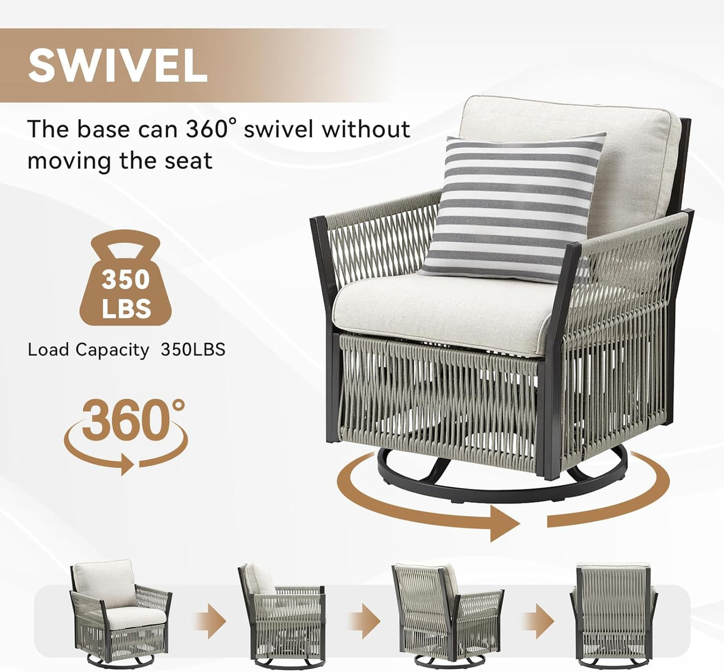 Patio Furniture Wicker Outdoor Conversation Set, 9-Piece All Weather Patio Furniture Rattan Sofa Sets w/Swivel Rocking Chairs & Ottomans, Side Table for Backyard, Balcony, Deck, Beige