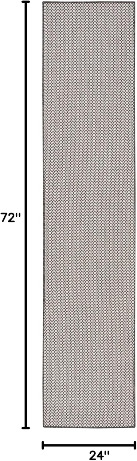 Nourison Home Courtyard Ivory Charcoal 2' x 6' Area Rug Easy Clean, Non Shedding, Bed Room, Living Room, Dining Room, Kitchen (6' Runner)