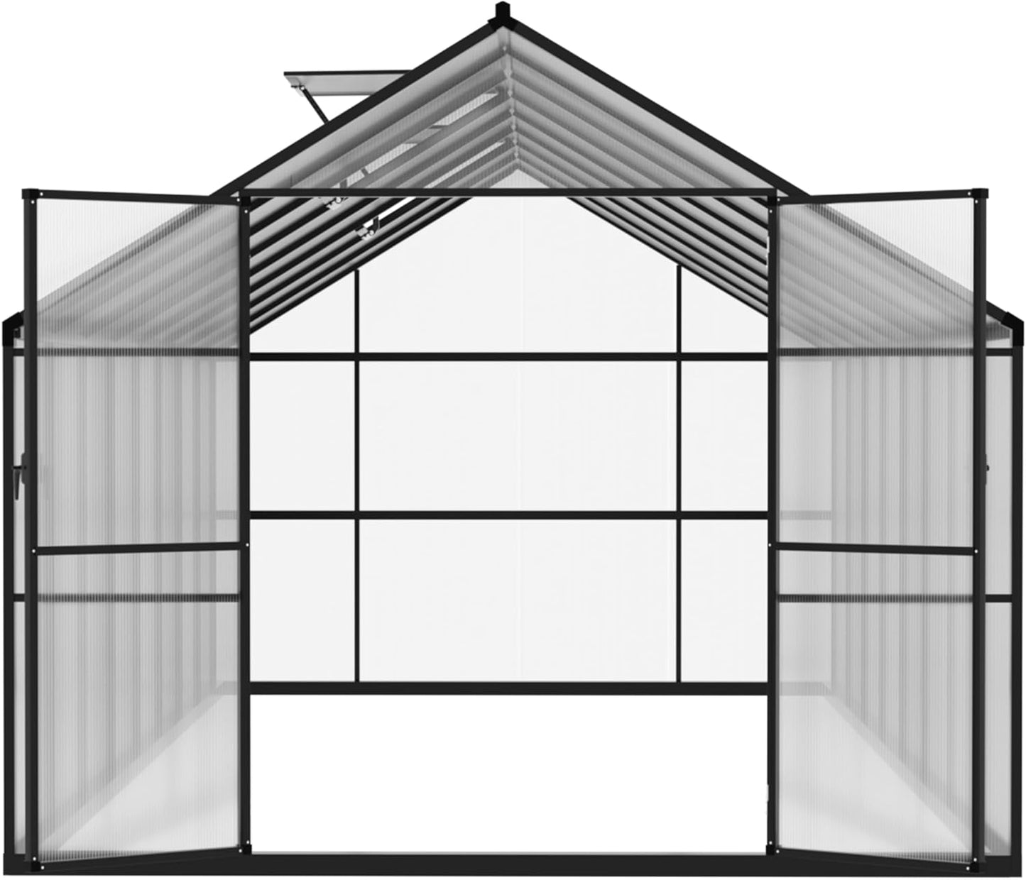 8x16 FT Polycarbonate Aluminum Greenhouse Kit, Outdoor Walk-in Green House with Adjustable Roof Vents and Lockable Door, Backyard Garden in Winter, Gray