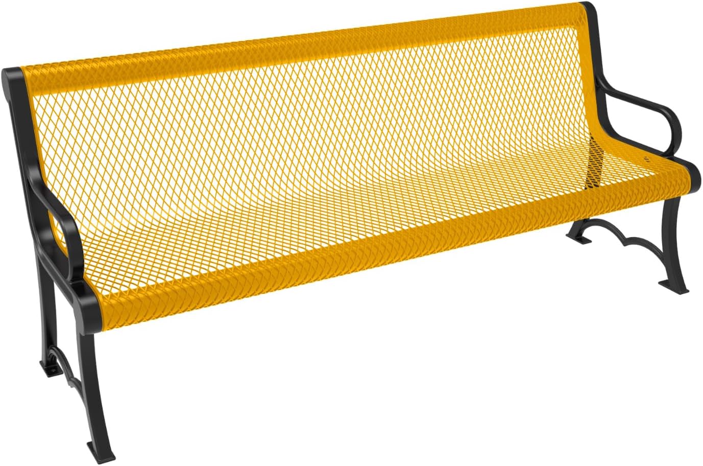 Coated Outdoor Furniture Heavy-Duty Outdoor Bench Thermoplastic Coated, Expanded Metal, Commercial-Grade Garden Bench, Made in America (Portable with Back, 6 Ft, Yellow)