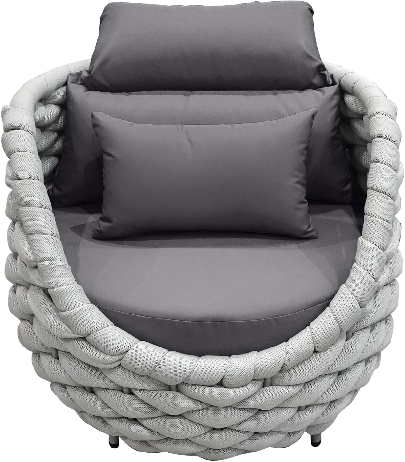 TWT 4 Pieces Patio Sofas All-Weather Rope Balcony Furniture with Dark Grey Cushions & Pillows, Patio Couch Outdoor Patio Furniture Set for Indoor, Balcony, Backyard, Poolside, Grey