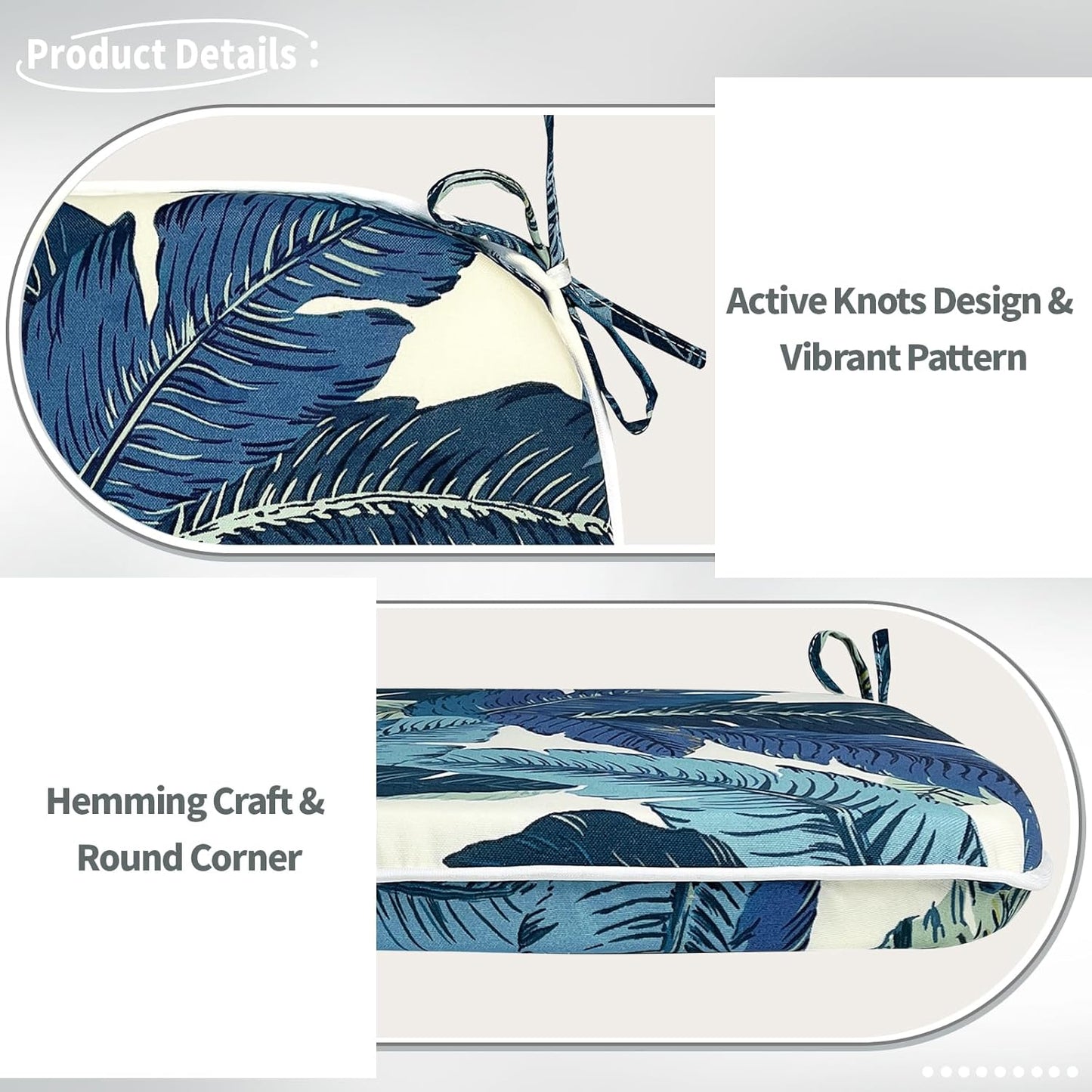 Indoor/Outdoor Chair Cushions 16x17 Inch, Patio Chair Cushions with Ties, All Weather Seat Cushions for Patio Furniture Home Garden Chair Use, Set of 2, Swaying Palms Blue