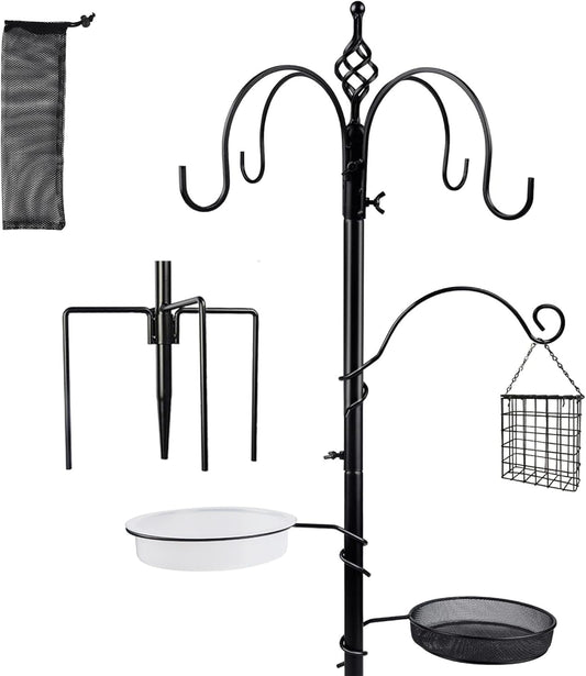 yosager Premium Bird Feeding Station Kit, 77" x 19" Birds Feeder Pole, Deluxe Multi Feeder Hanging Kit with Metal Suet and Bird Bath for Wild Birds Watching, Birdfeeder and Planter Hanger