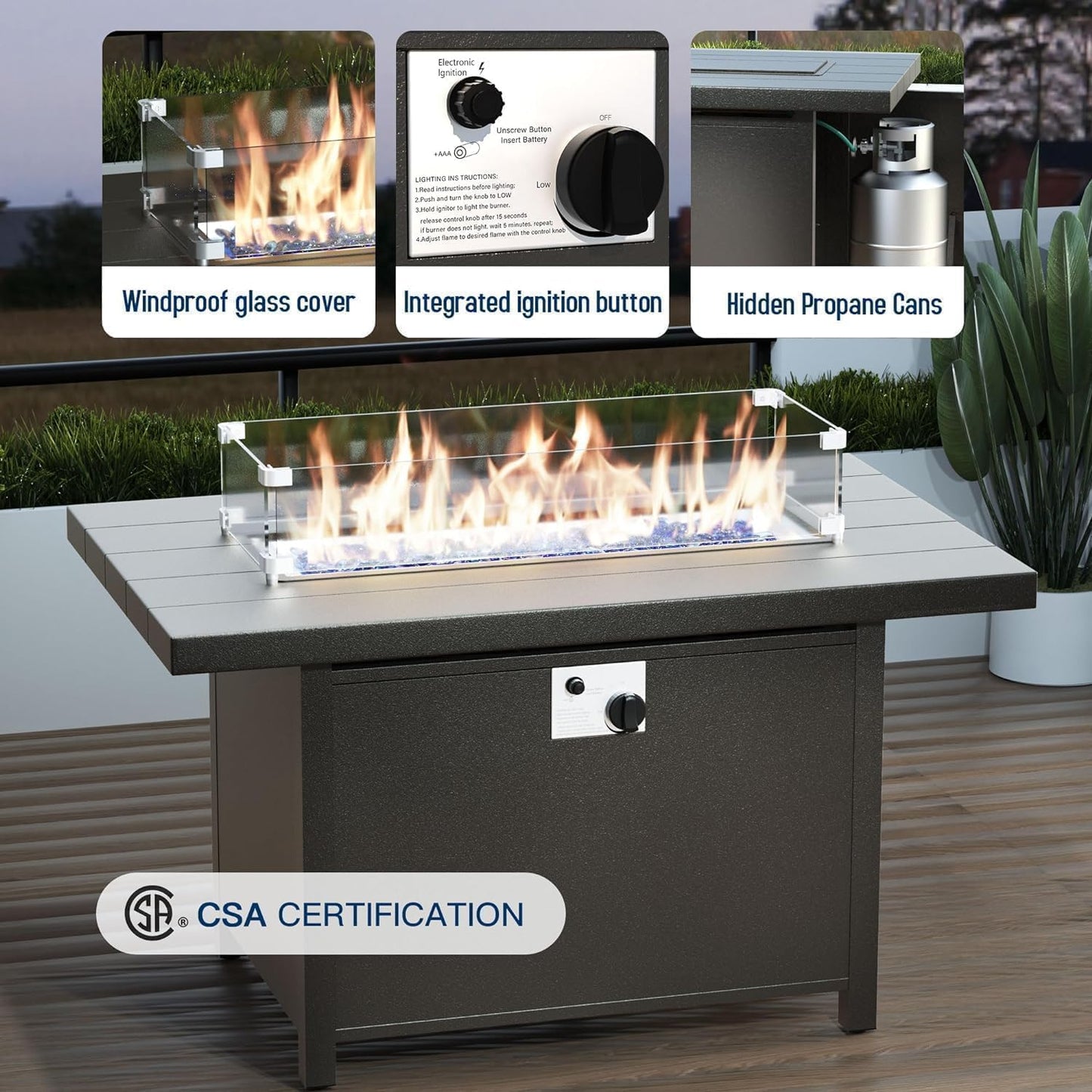 Aluminum Patio Furniture Set with Fire Pit Table, 8 Seats Outdoor Patio Conversation Set Modern Metal Patio Sectional Sofa w/5.1" Upgrade Cushions for Porch, Patio, Backyard(Grey).