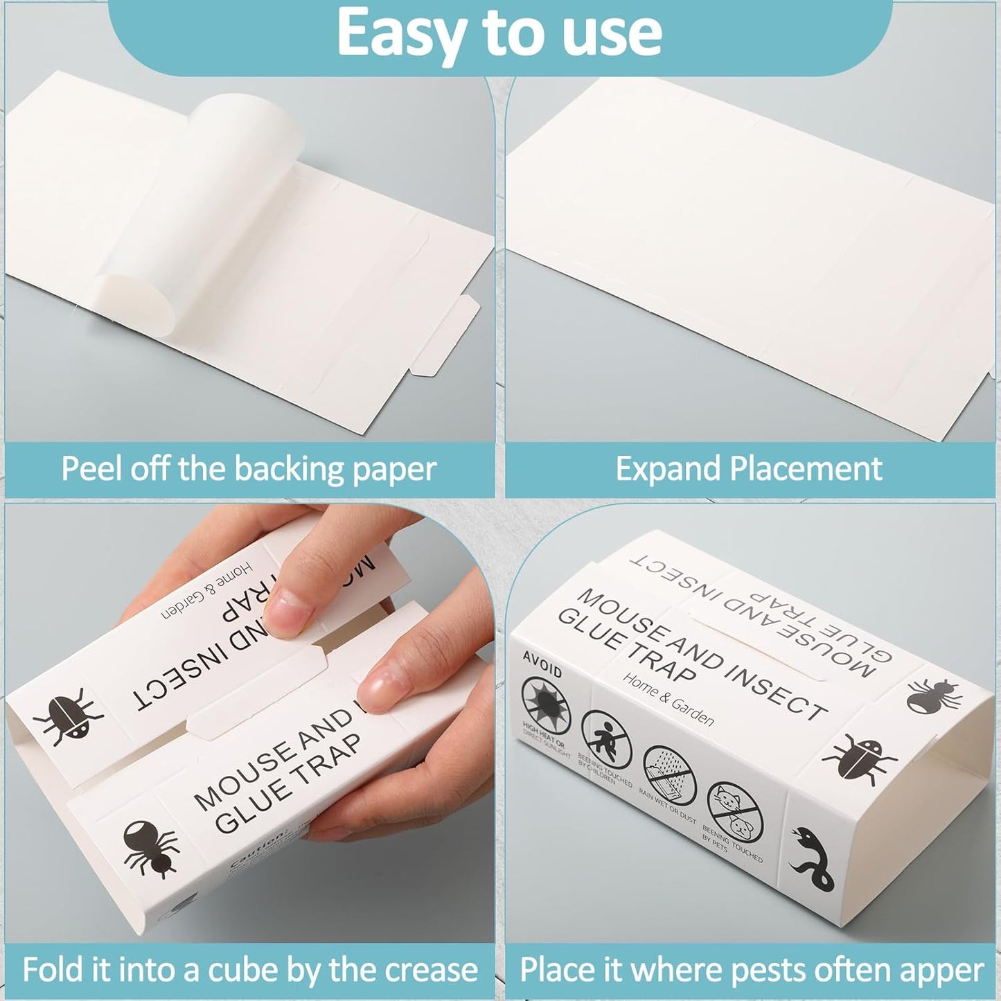 Qualirey Mouse and Insect Glue Boards Pest Glue Traps Bulk Large Mouse Rat Trap Sticky Adhesive for Mice Spider Moth Cockroaches Cricket House Indoor Outdoor Non Toxic(100 Pcs,9.72 x 5.12 Inch)