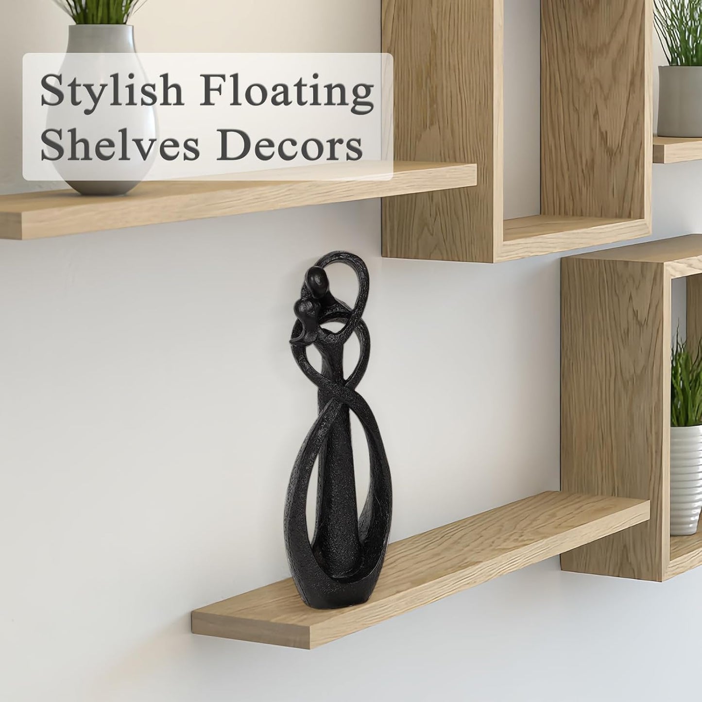 Trycooling Kissing Lovers Statue Abstract Sculpture Resin Statues for Home Decor Modern Home Office Desktop Shelf Bookshelf Decor (Black)