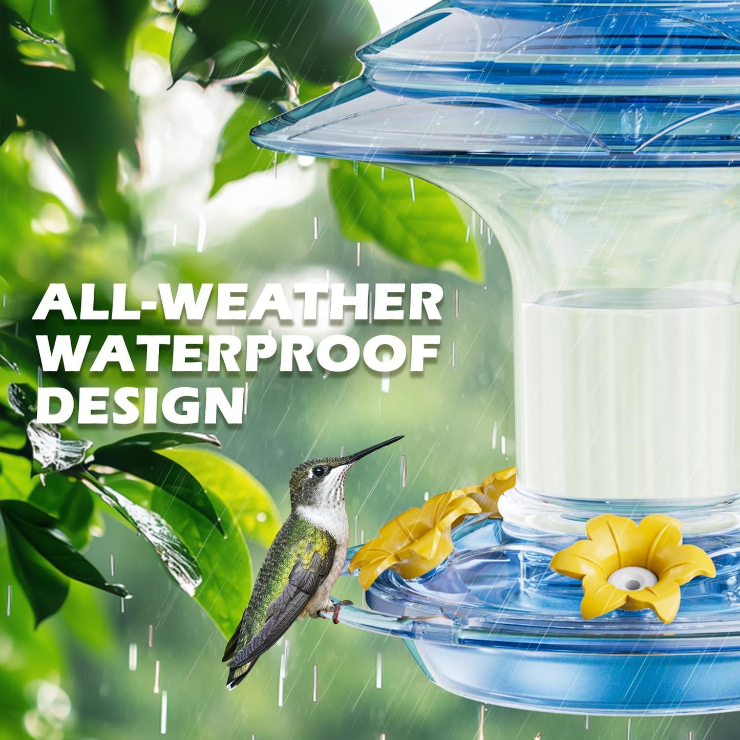 Birdream Hummingbird Feeder for Outdoors Hanging, 20oz Hummingbird Feeders with 5 Bee Guard Feeding Ports & Built-in Ant Moat Brush Leak-Proof for Outside Gifts for Women - Blue