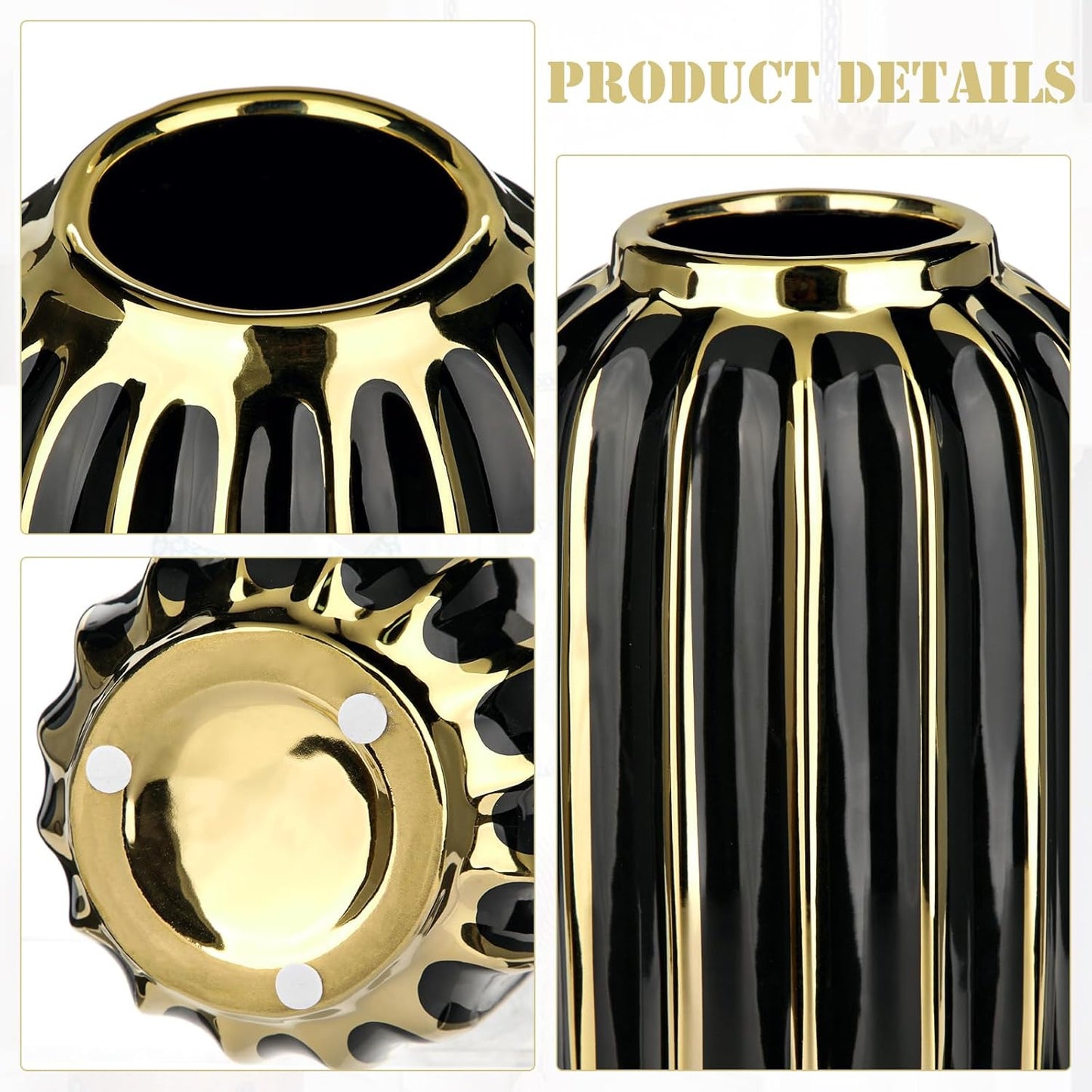 Briful Gold Plated Lantern Ceramic Vase Home Decor Creative Design Porcelain Decorative Flower Vase 8.66'' Black Ceramic Vases for Wedding Anniversary Decoration