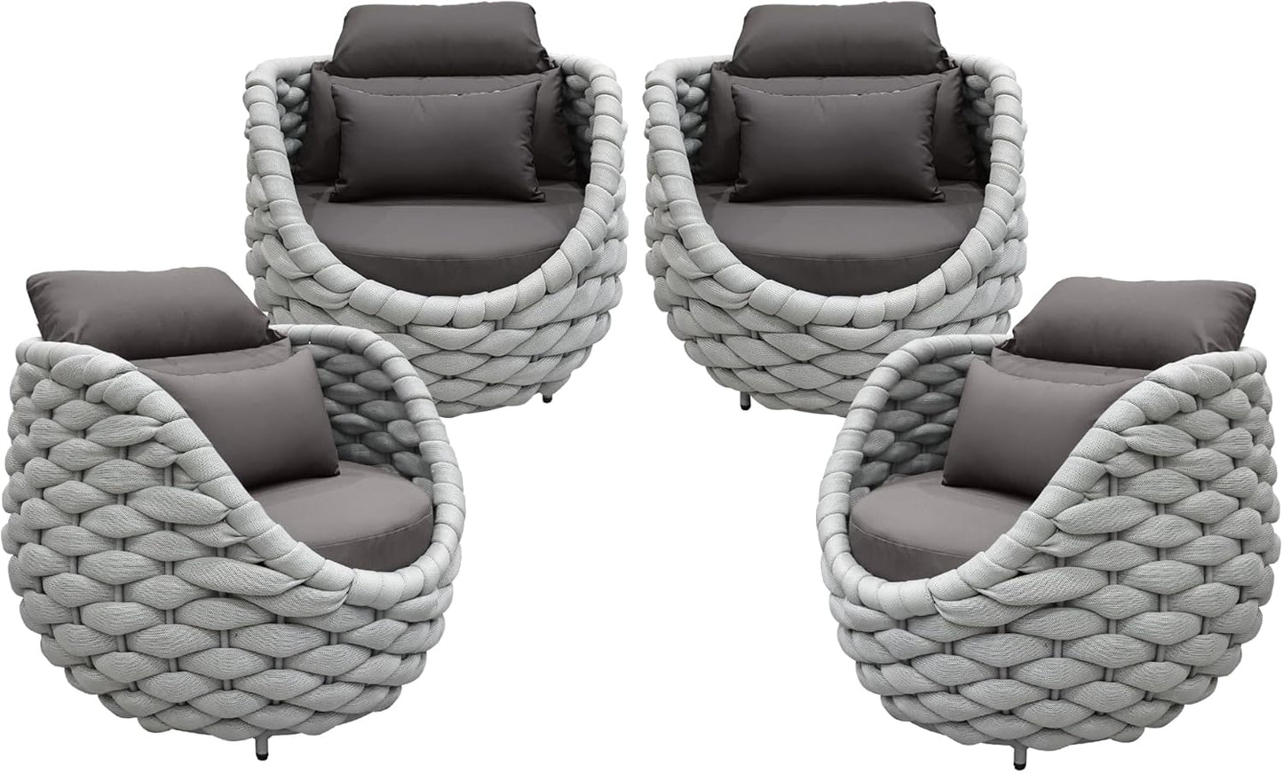 TWT 4 Pieces Patio Sofas All-Weather Teslin Rope Balcony Furniture with Dark Grey Cushions & Pillows, Patio Couch Outdoor Patio Furniture Set for Indoor, Balcony, Backyard, Deck, Poolside
