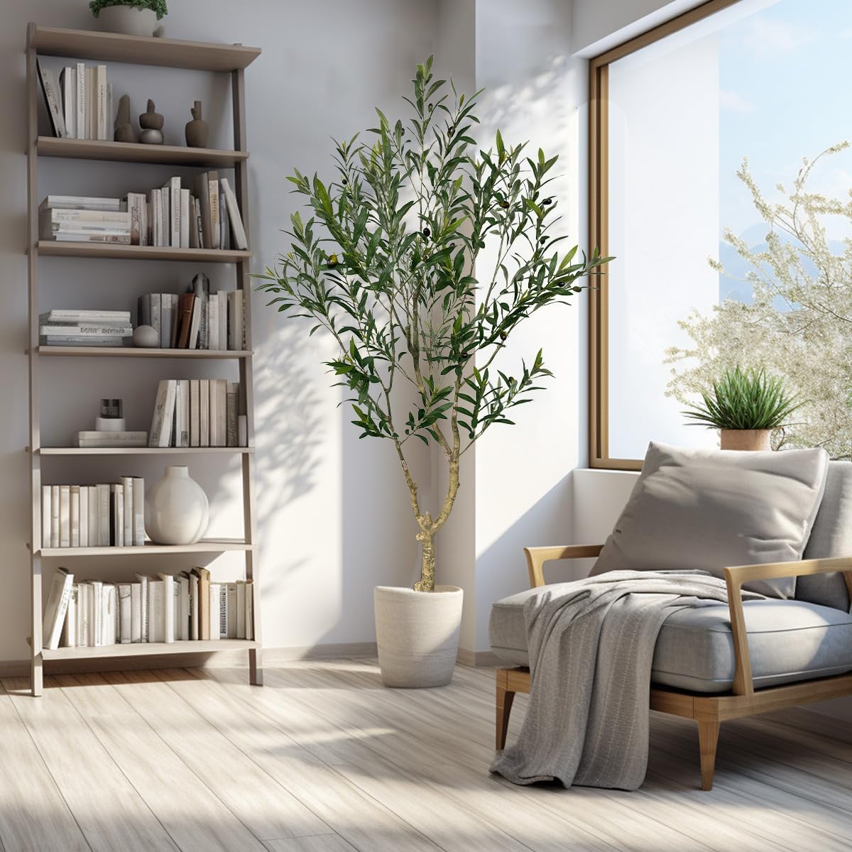 Artificial Tree Faux Olive Tree 6ft(71in,1289leaves) Tall Fake Olive Plant in Pot Fake Silk Tree Faux Plants Indoor