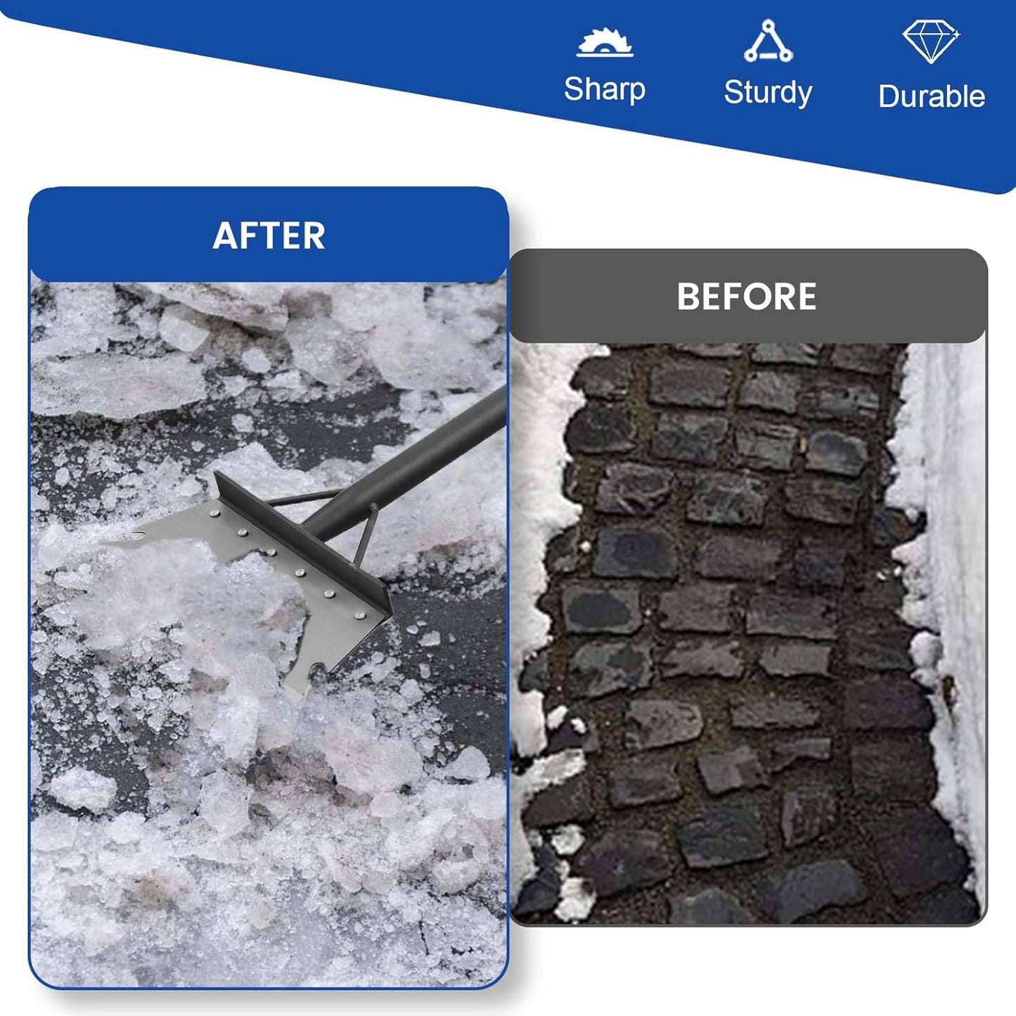 Garden Cleaning Shovel, Floor Scraper, Ice Scraper, 59 Inch Adjustable Heavy Duty Snow Scraper Long Handle, Garden Flat Shovel for Lawn Edging Weeding Digging Snow Removal and Ice Scraping, Sliver