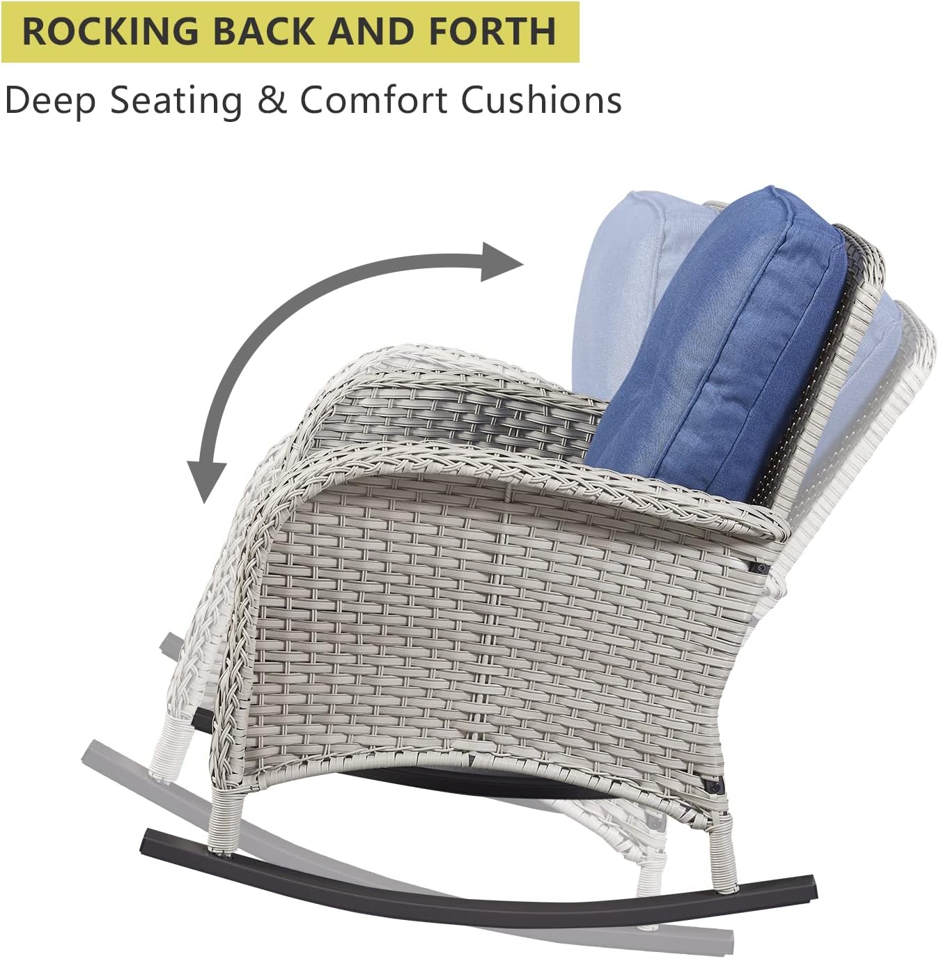 HUMMUH Patio Wicker Rocking Chairs Set of 2 Rattan Outdoor Rocking Chairs for Front Porch Garden Backyard Lawn Balcony Weather Rocker Chair with Side Table