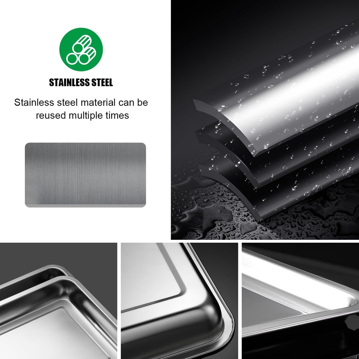 10 Pack Stainless Metal Trays, Stainless Steel Seed Starter Carry Tray for Nursery Seedling Pots Water Collection Transplantation (10.63 inch×14.17 inch, 1.18" Height)