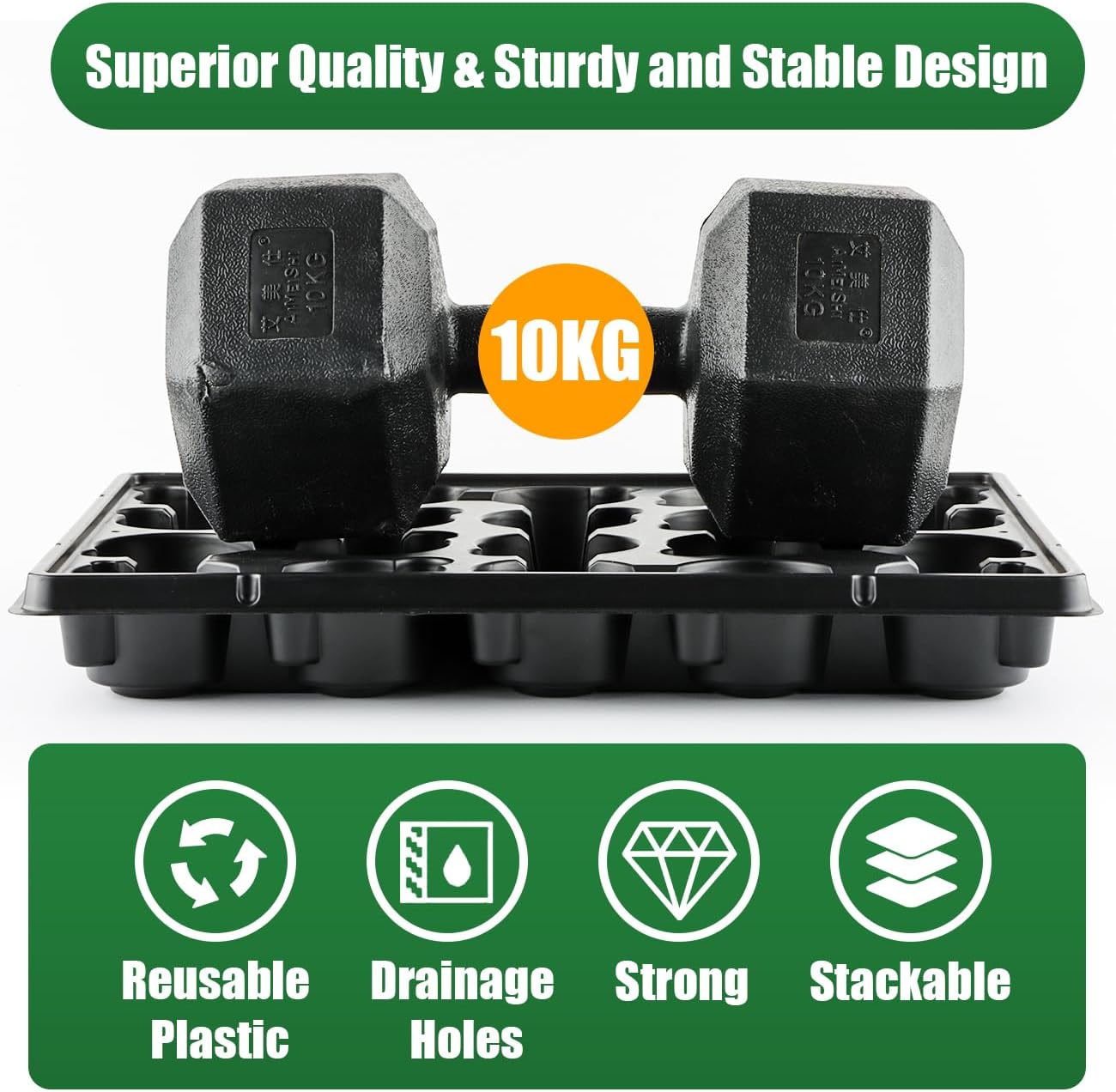 20 Cell Plant Trays for Carrying 3 inch Round Nursery Pots, Sturdy Plastic Trays Suitable for Holding 200 pcs Peat Pots (10 Packs)