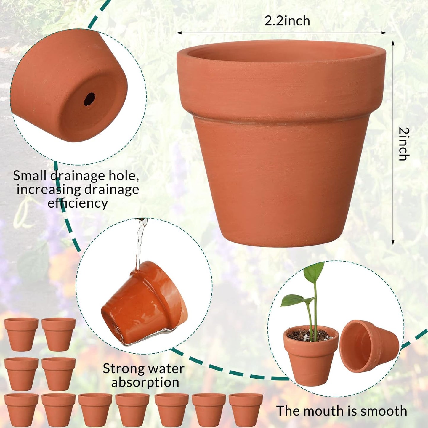 Nuogo 100 Pcs Mini 2" Terracotta Pot Bulk Small Plant Pots, Tiny Clay Pots Nursery Flower with Drainage Holes for Indoor Outdoor Succulent Cactus Plants Crafts Wedding Decorations