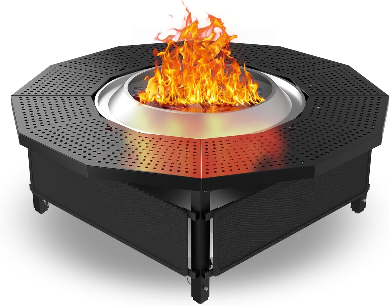 Fire Pit Surround Tabletop for Solo Stove Bonfire Ranger 2.0, with Coated Steel and UV-Resistant Outdoor Fabric, Adjustable Tabletop for Solo Stove Bonfire Accessories, Thick Metal