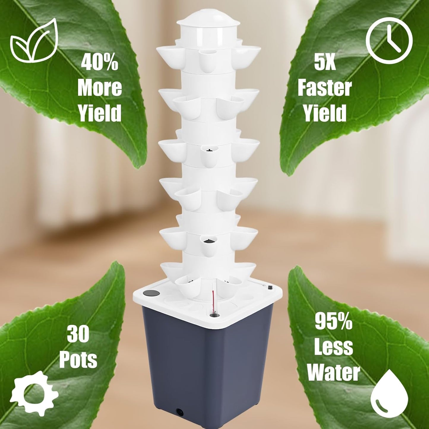 Set Hydroponic Growing Tower with 20L Tank, 6 Layers 30 Plants Indoor hydroponics Growing System kit, Soilless Cultivation Herbs Fruits Vegetables Vertical Planter Tower Kit (Black)