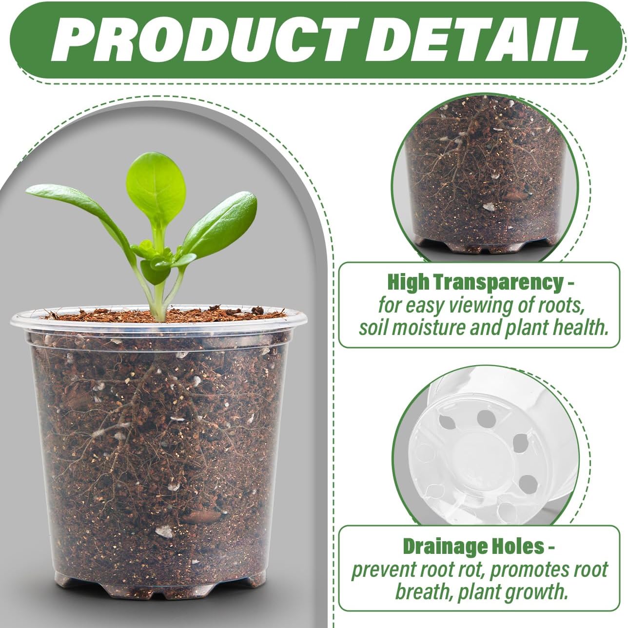 3.5" Clear Seeding Pots 100-Pack Round for Seeds Starter Pots, Seeds Germination Transparent Nursery Pots with Drainage Holes (100PCS)