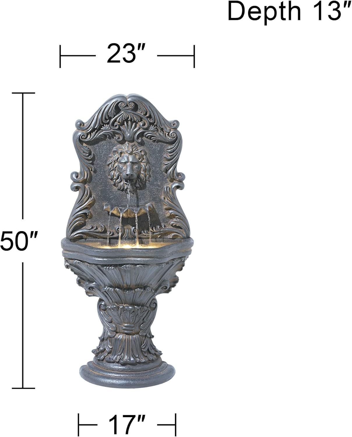 Royal Lion Acanthus 50" High Large Italian Indoor Outdoor Decor Faux Stone Floor Fountain with Light LED Statue Waterfall Water Feature for Outside Garden Patio Yard Backyard - John Timberland