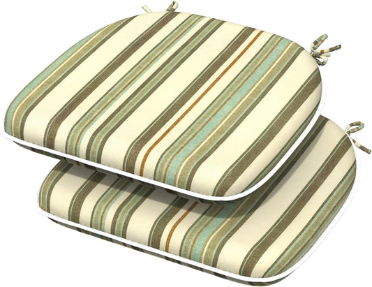 Indoor/Outdoor Chair Cushions 16x17 Inch, Patio Chair Cushions with Ties, All Weather Seat Cushions for Patio Furniture Home Garden Chair Use, Set of 2,Stripe Onyx