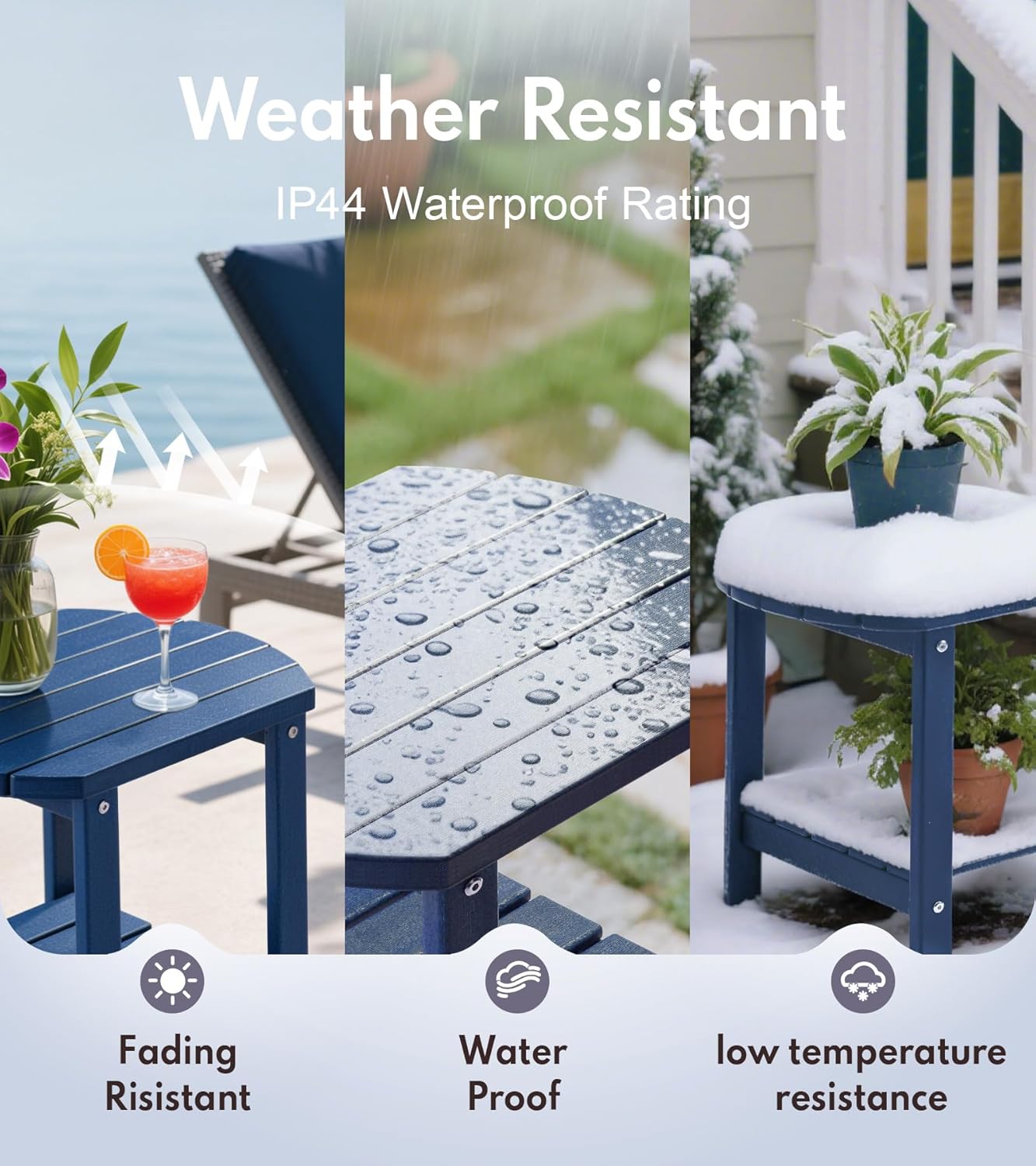 PASAMIC Outdoor Side Table, HDPE Adirondack Oval Side Table with 2-Tier Storage, Weather Resistant Outdoor End Table for Patio, Backyard, Indoor Companion, Beach, Easy Maintenance Table (Navy Blue)