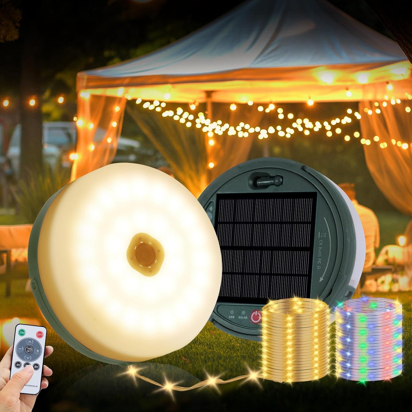 180LEDs 33FT Solar Camping String Lights,Outdoor Fairy String Lights with 13 Lighting Modes & Timer, Waterproof & Rechargeable, Camping Gear for Tent,Yard,Garden,Hiking,Travel Decor