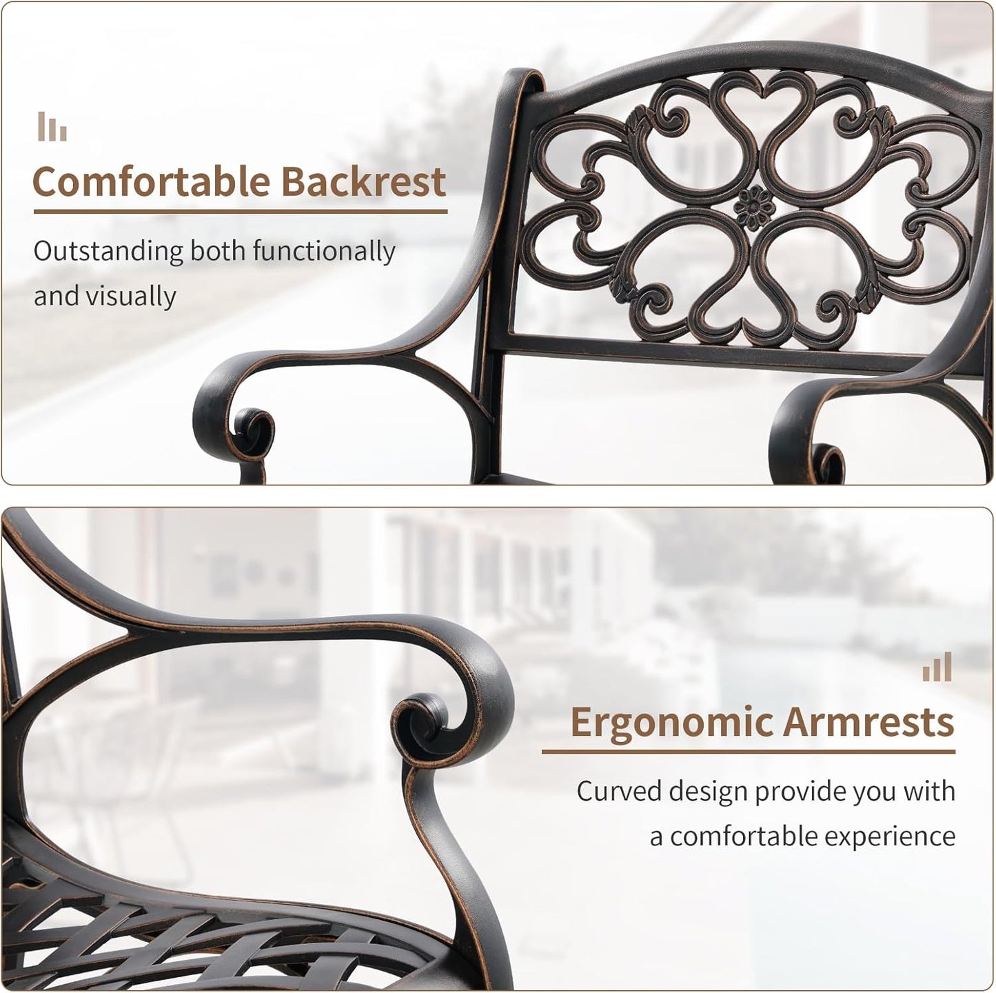 5 Piece Outdoor Patio Dining Set, All-Weather Cast Aluminum Table and Chairs Set of 4, Bistro Set Outdoor with Umbrella Hole for Garden, Porch