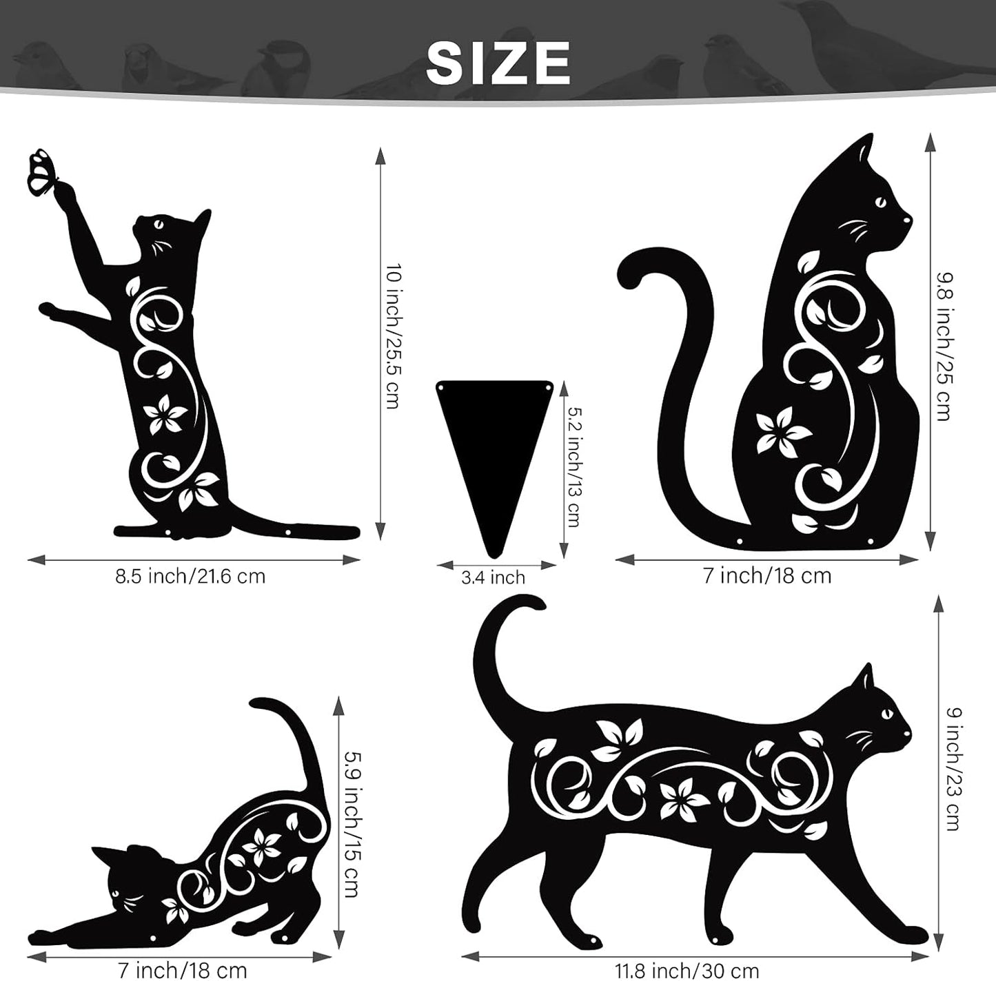 Elcoho 4 Pack Black Cat Silhouette Cute Metal Cat Garden Statues Bird Repellent Decorative Garden Stakes for Yard, Garden, Lawn Outdoor Decorations