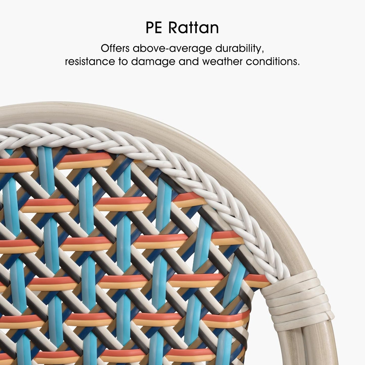 PURPLE LEAF French Bar Stool Set of 2 White Print Finish Patio Bar Stools with Back Rattan Chairs Wicker Bar Height Stool 30" with Footrest Kitchen Island Stools Outdoor Barstool Colorful